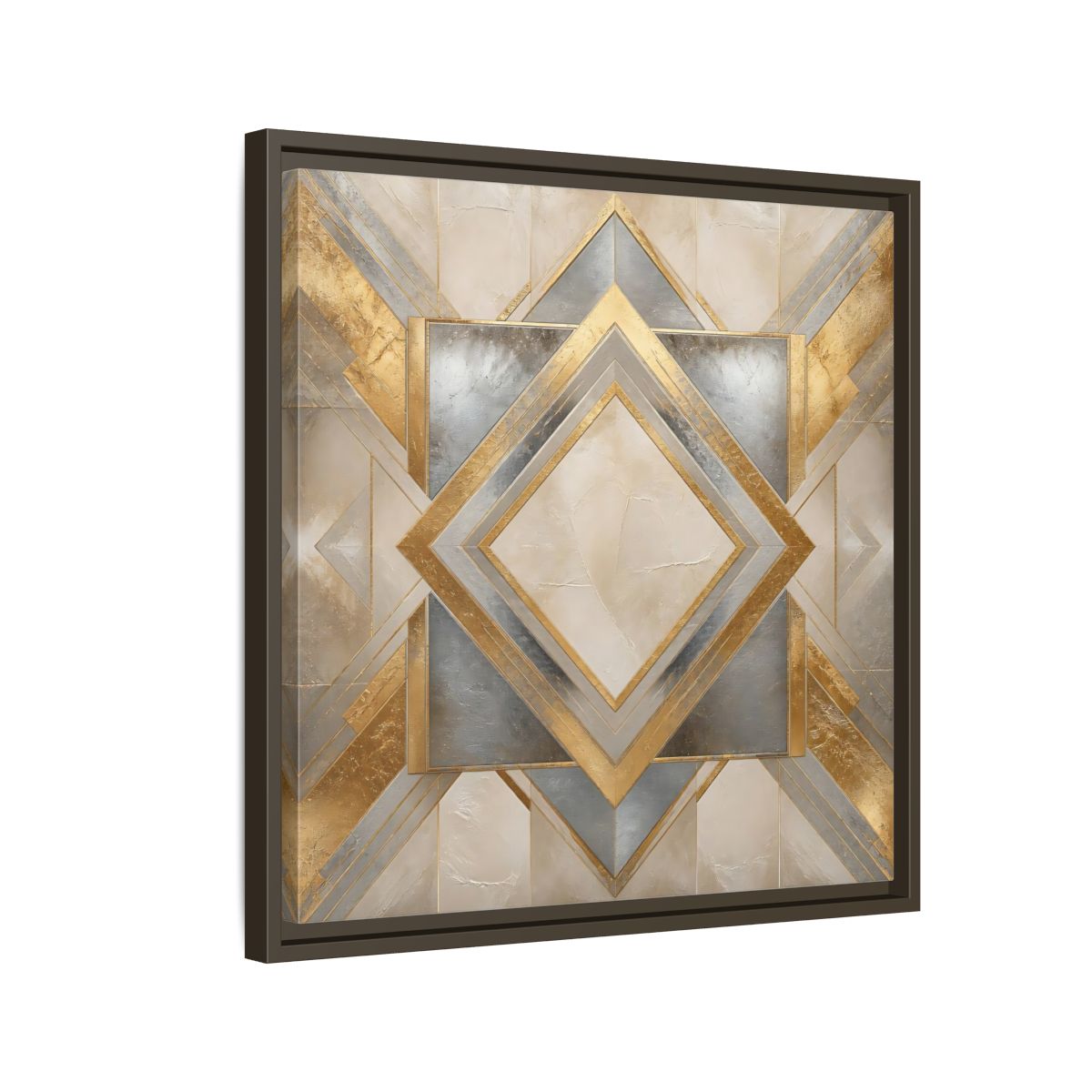 Side Mockup 11. Gilded Geometric Diamond shown as framed canvas print
