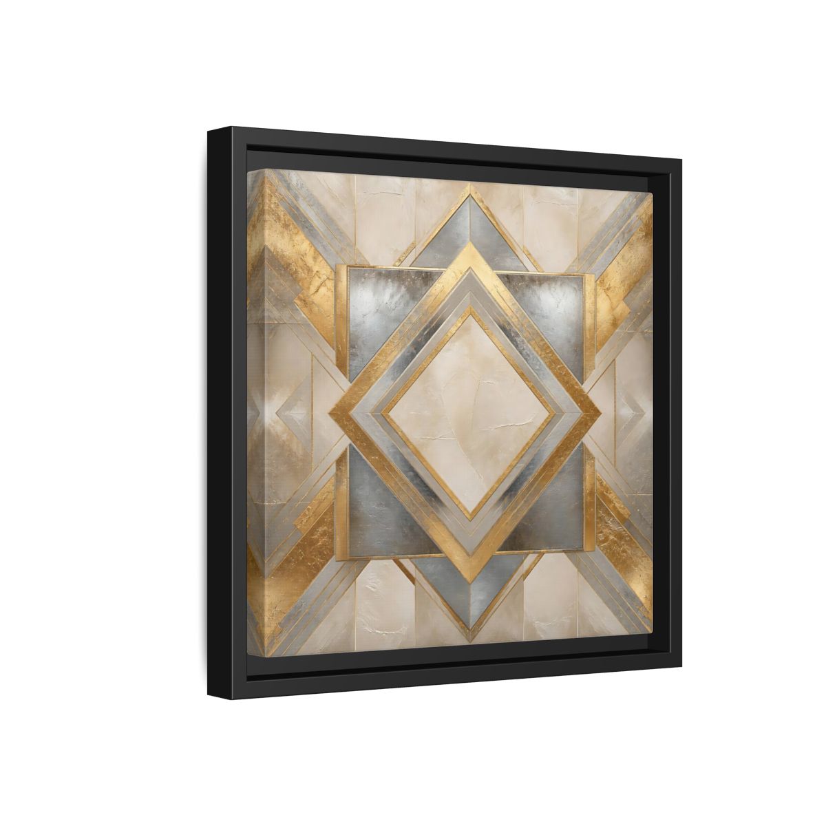 Side Mockup 18. Gilded Geometric Diamond shown as framed canvas print