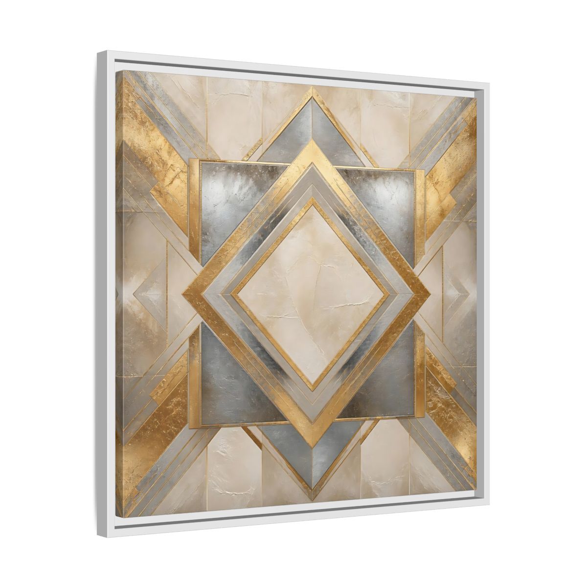 Side Mockup 26. Gilded Geometric Diamond shown as framed canvas print