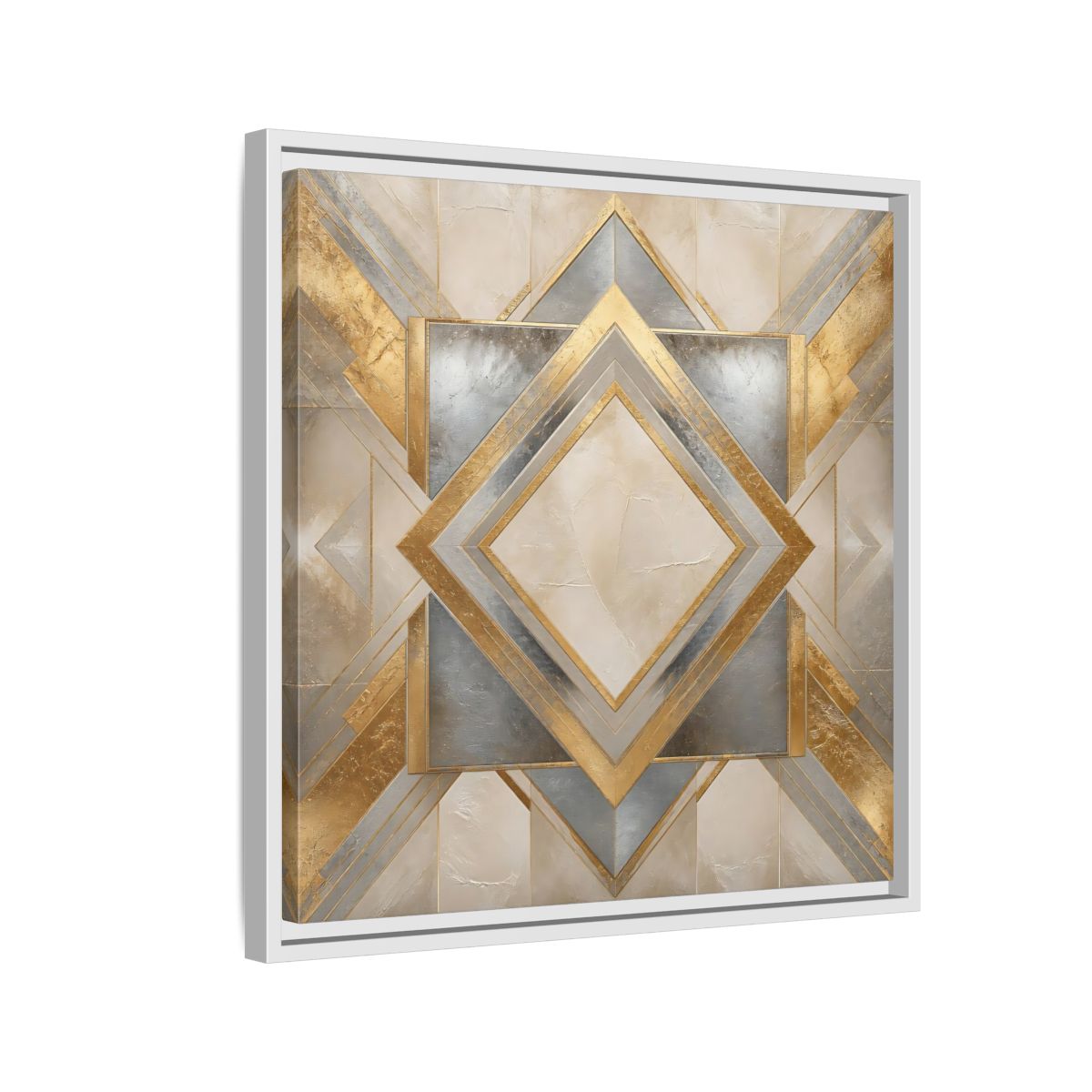 Side Mockup 10. Gilded Geometric Diamond shown as framed canvas print