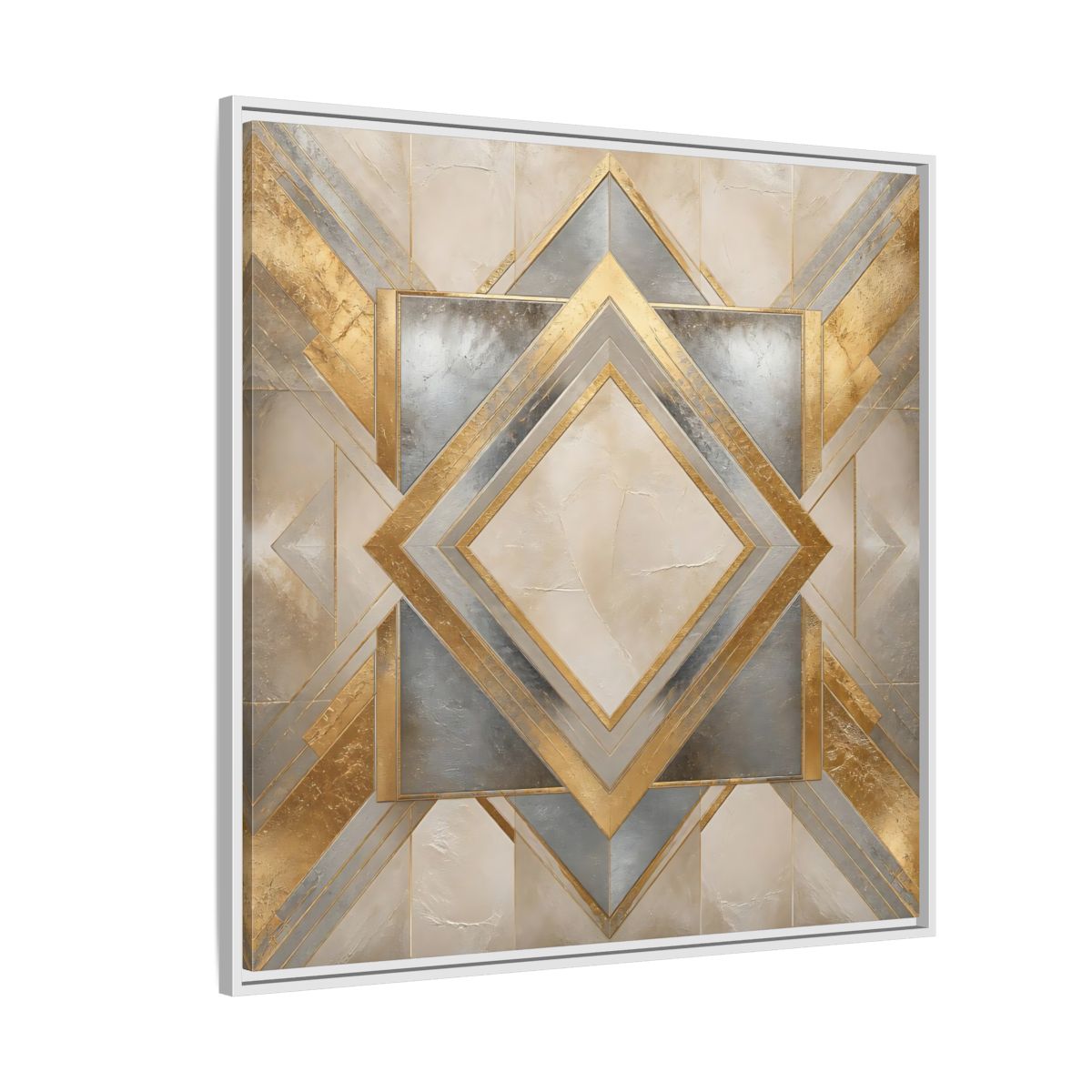 Side Mockup 4. Gilded Geometric Diamond shown as framed canvas print