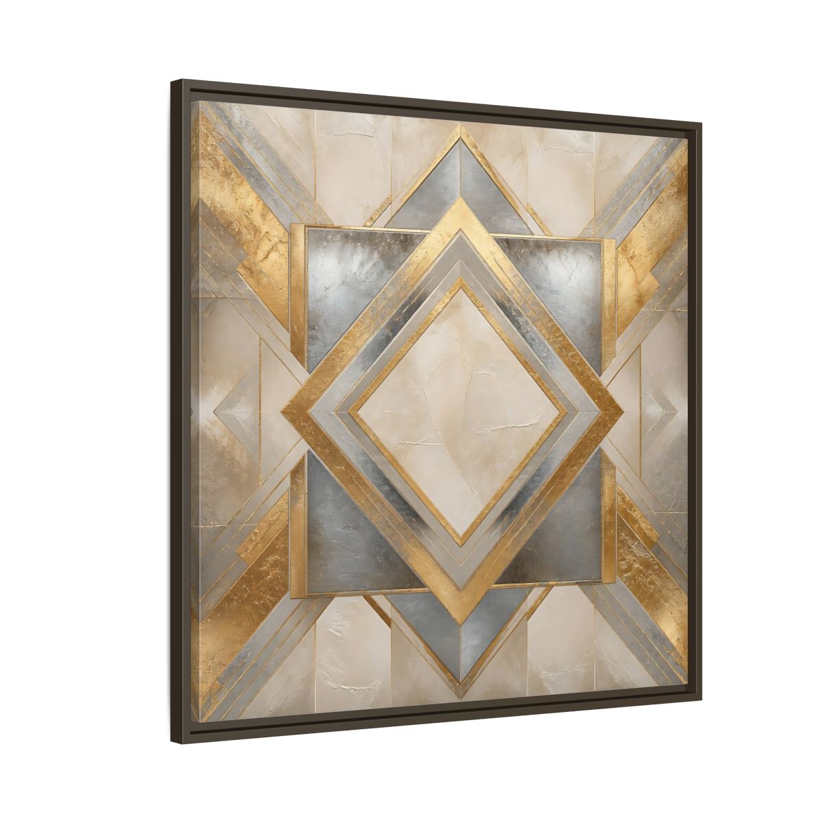 Side Mockup 8. Gilded Geometric Diamond shown as framed canvas print