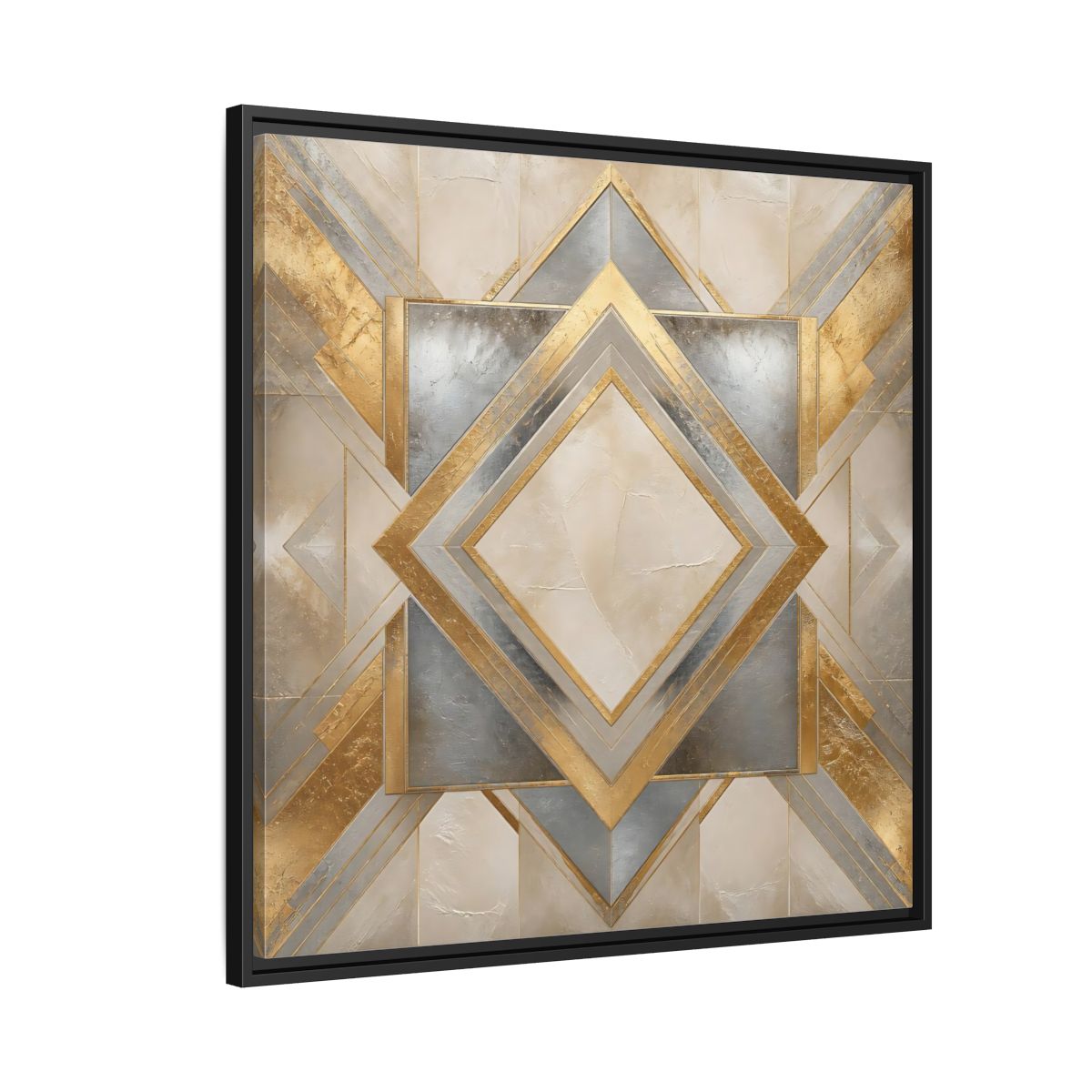 Side Mockup 9. Gilded Geometric Diamond shown as framed canvas print