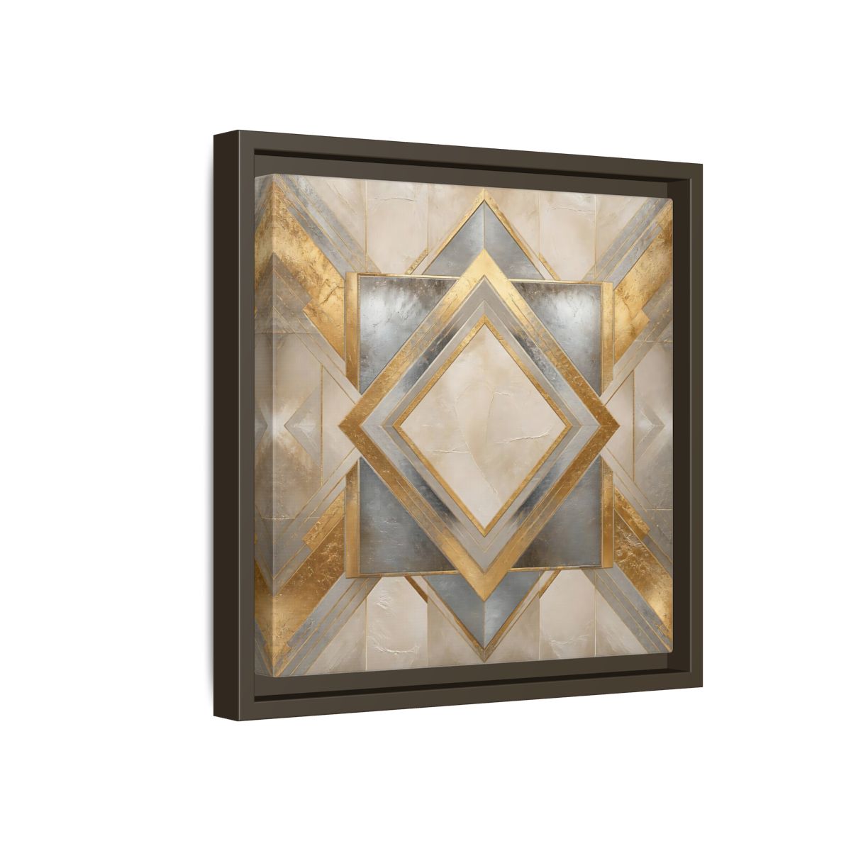 Side Mockup 17. Gilded Geometric Diamond shown as framed canvas print