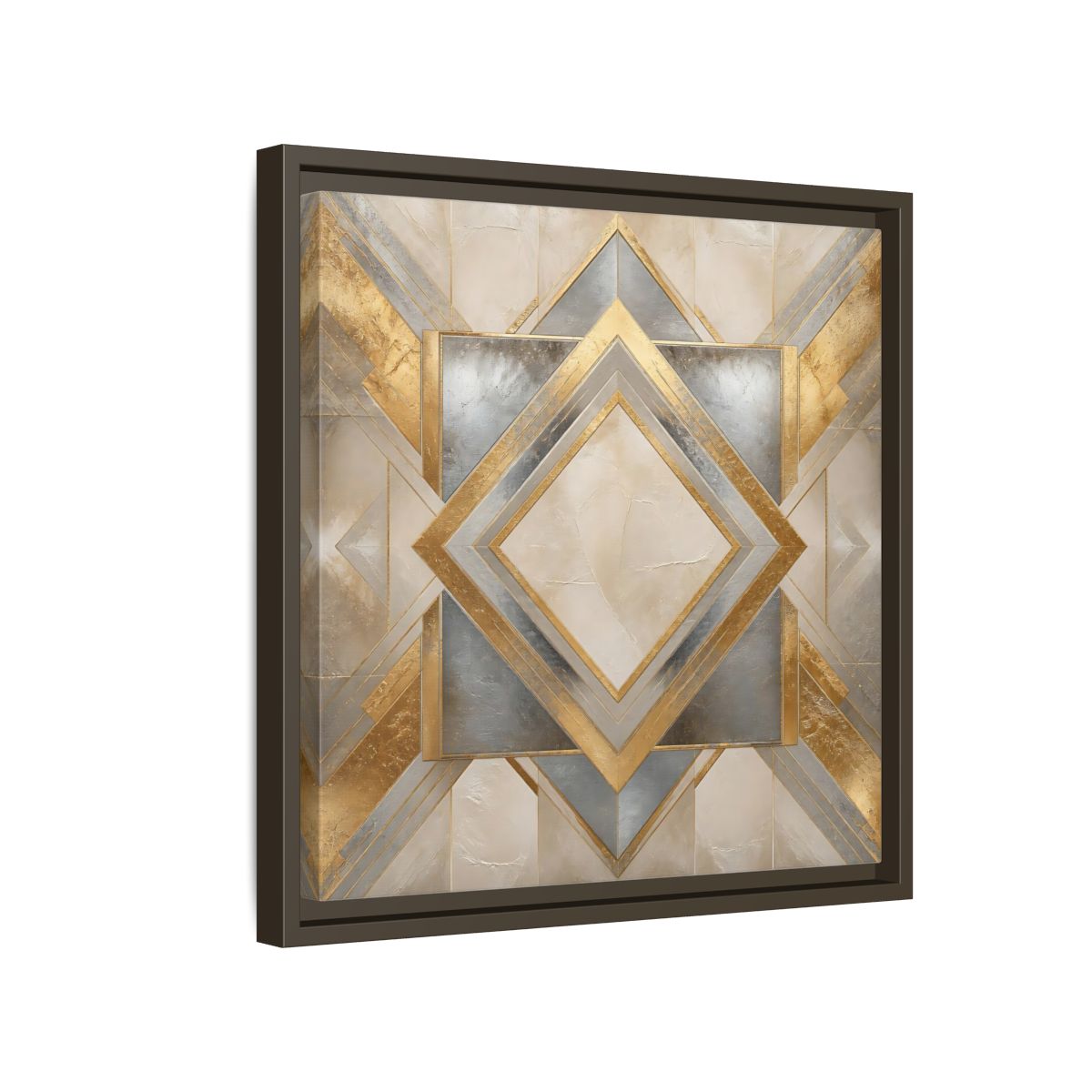 Side Mockup 14. Gilded Geometric Diamond shown as framed canvas print