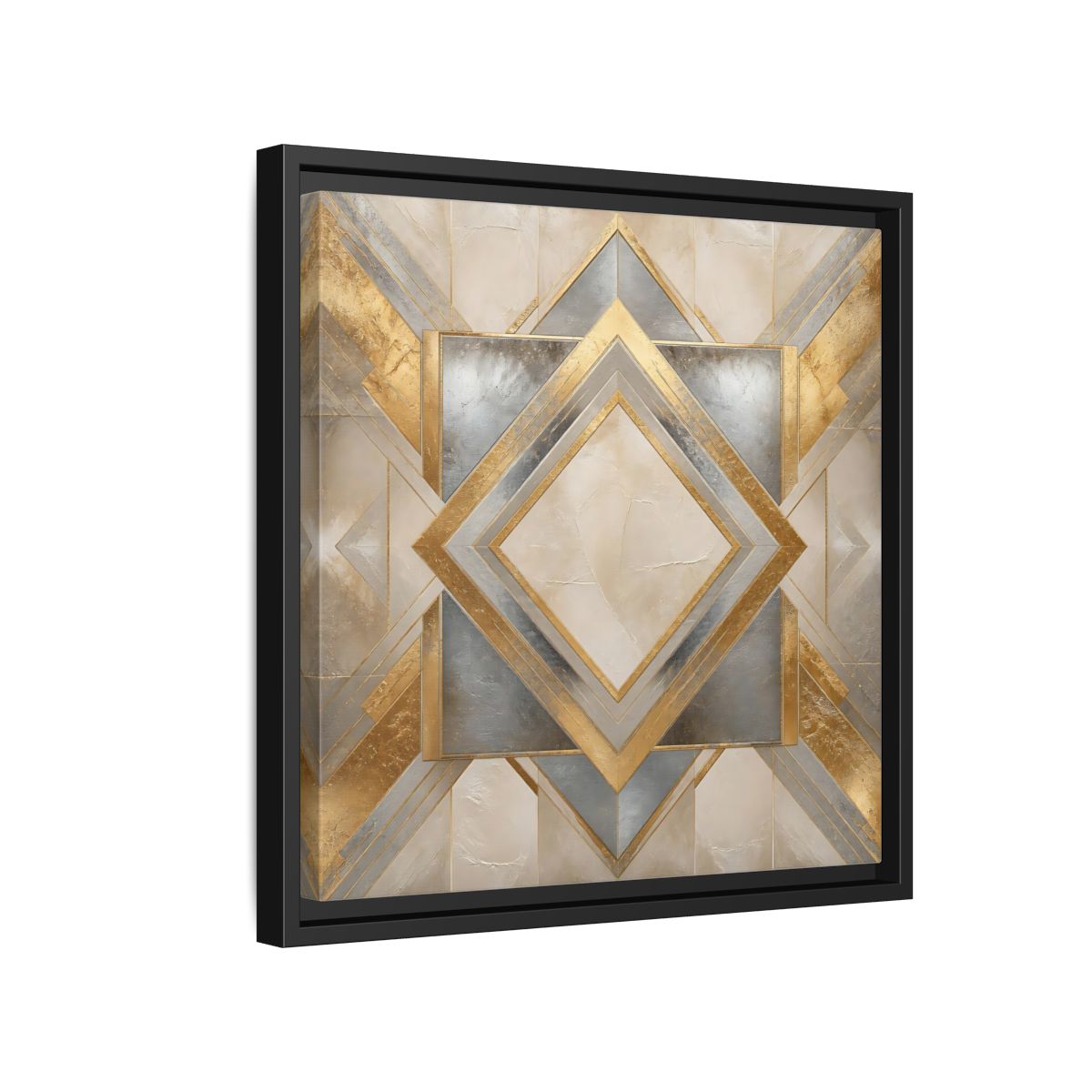 Side Mockup 15. Gilded Geometric Diamond shown as framed canvas print
