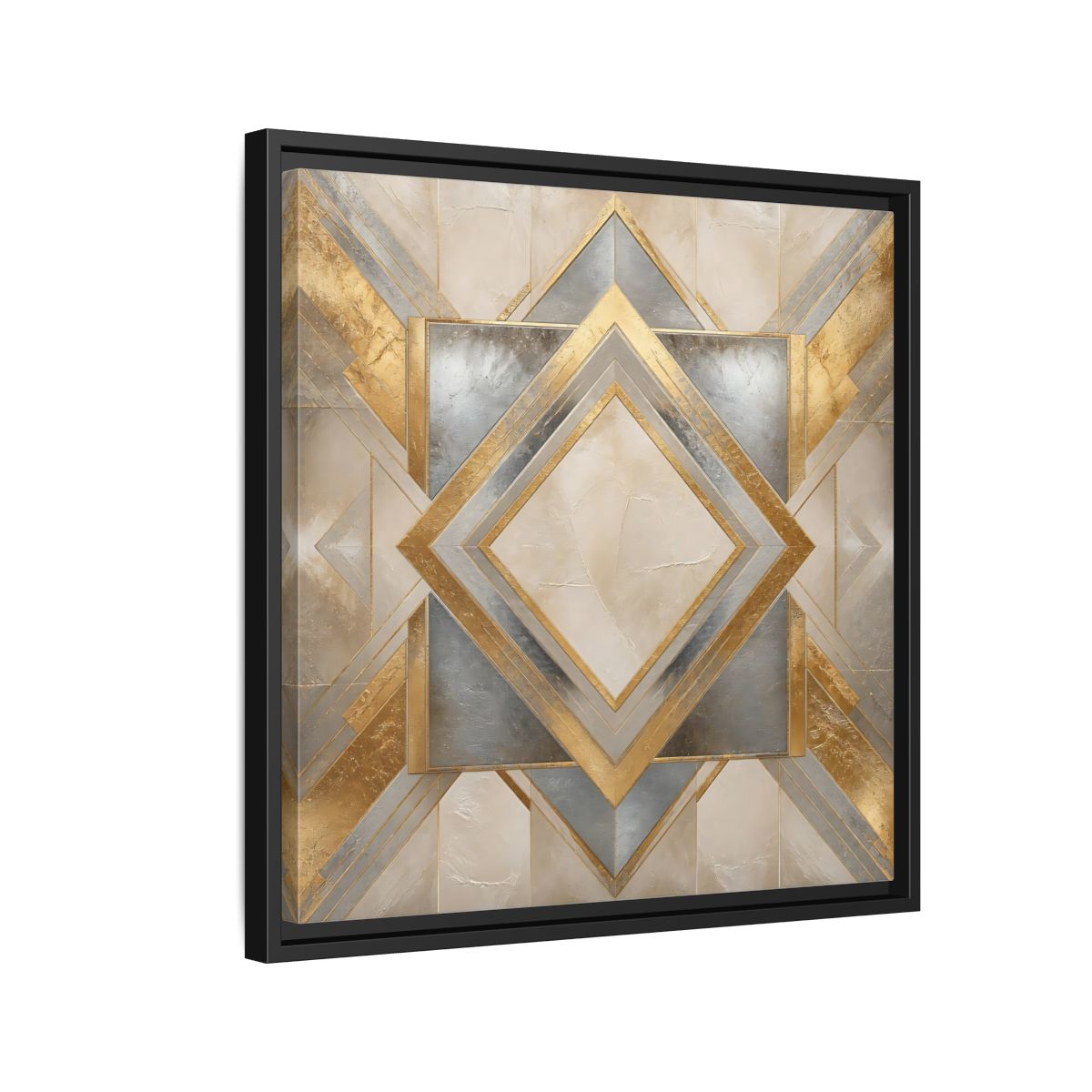 Side Mockup 12. Gilded Geometric Diamond shown as framed canvas print
