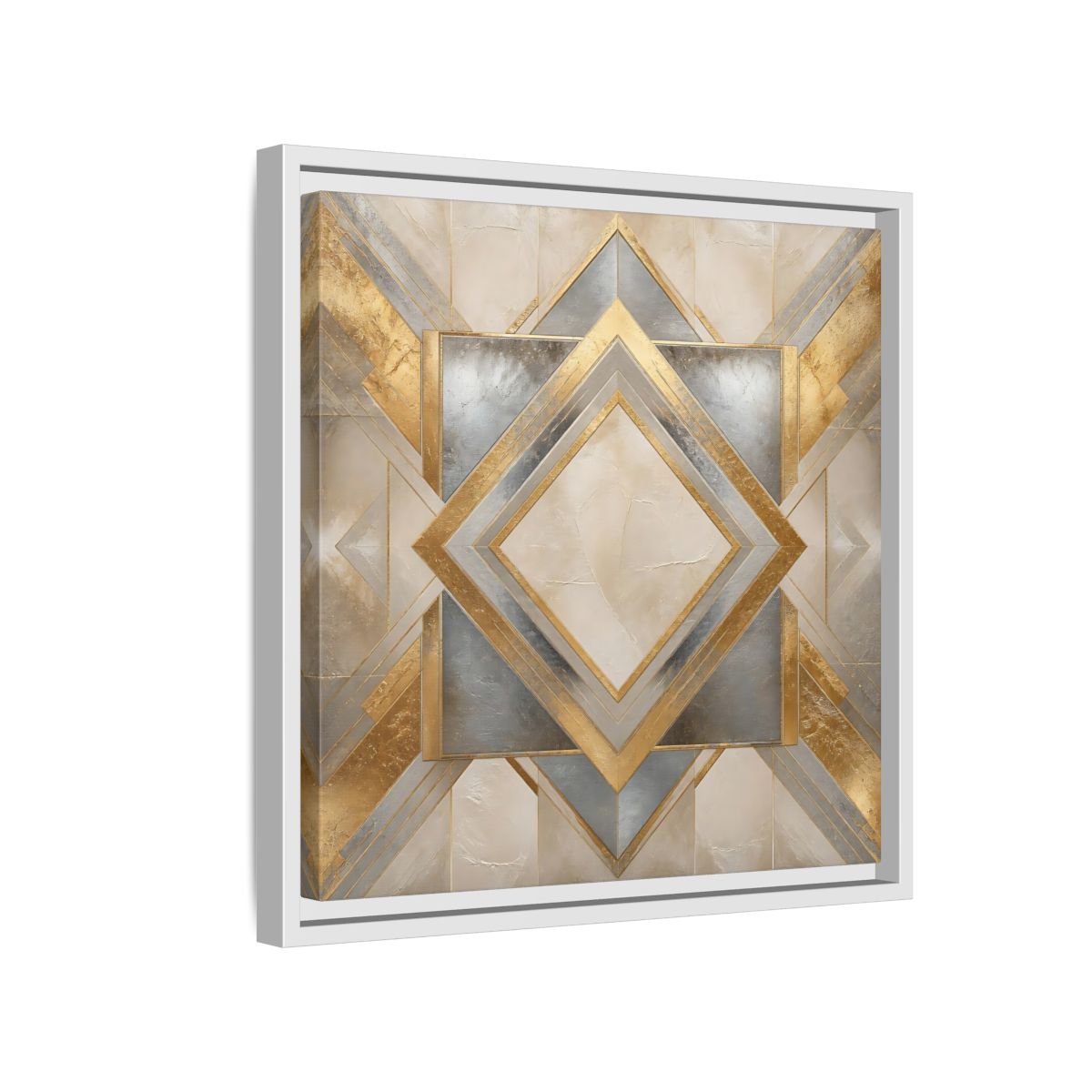 Side Mockup 13. Gilded Geometric Diamond shown as framed canvas print