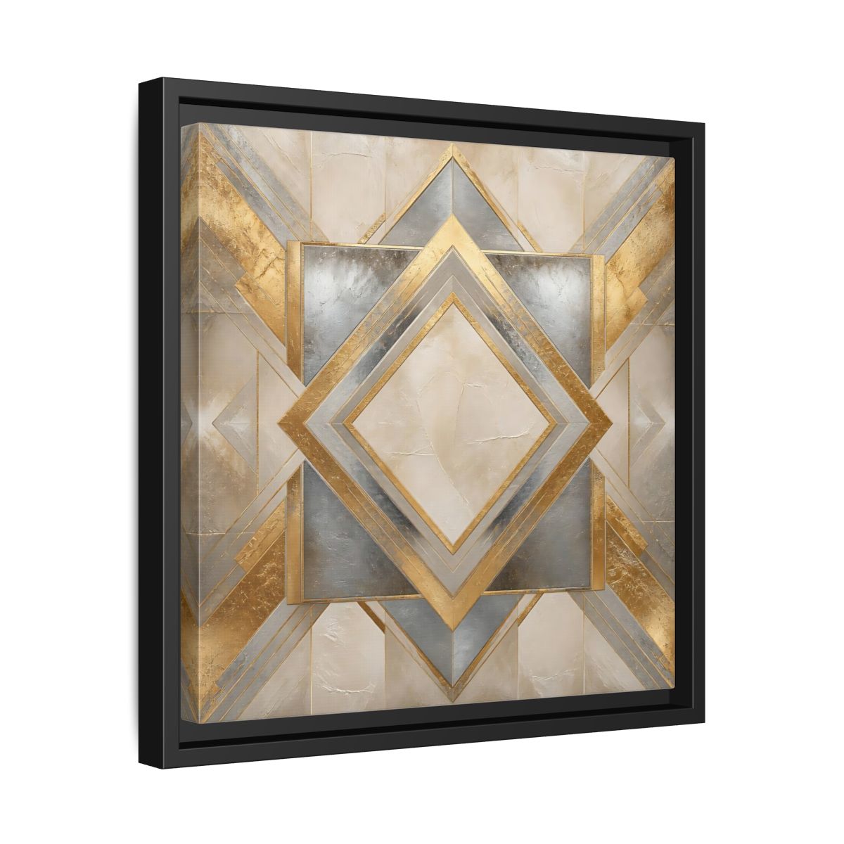 Side Mockup 32. Gilded Geometric Diamond shown as framed canvas print