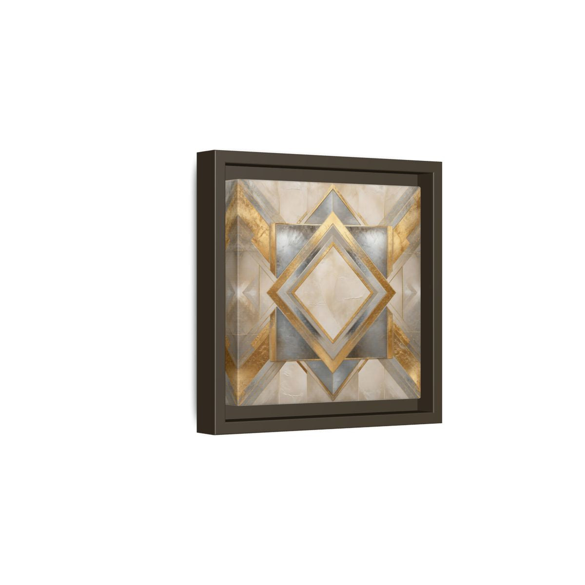Side Mockup 2. Gilded Geometric Diamond shown as framed canvas print