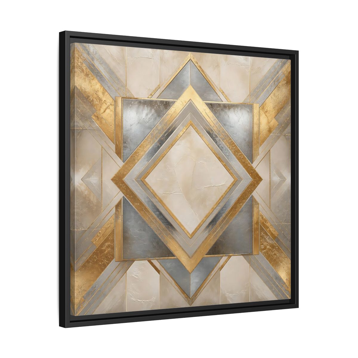 Side Mockup 31. Gilded Geometric Diamond shown as framed canvas print
