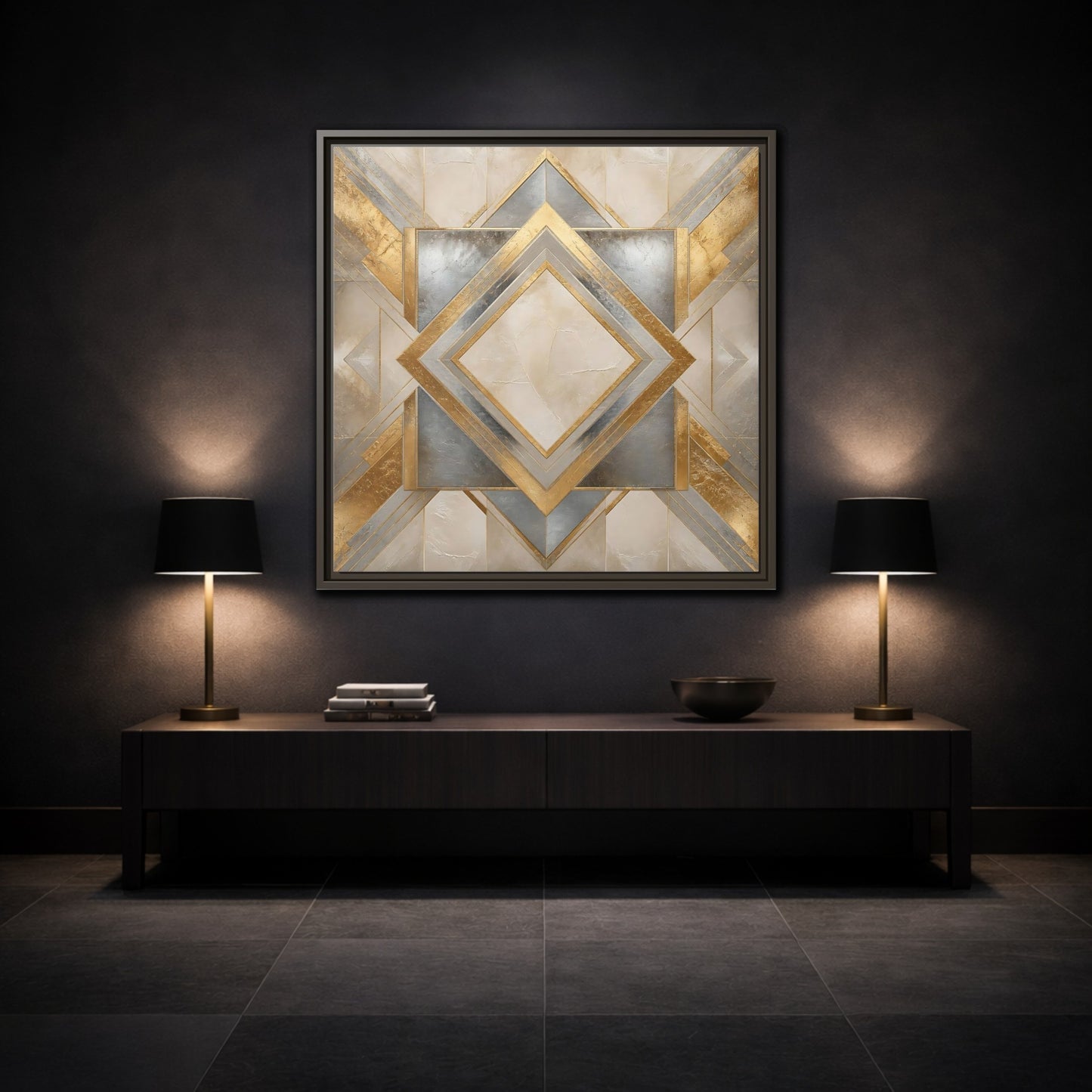 Mockup 3. Gilded Geometric Diamond shown as framed canvas print