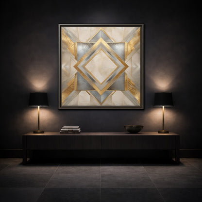 Mockup 3. Gilded Geometric Diamond shown as framed canvas print