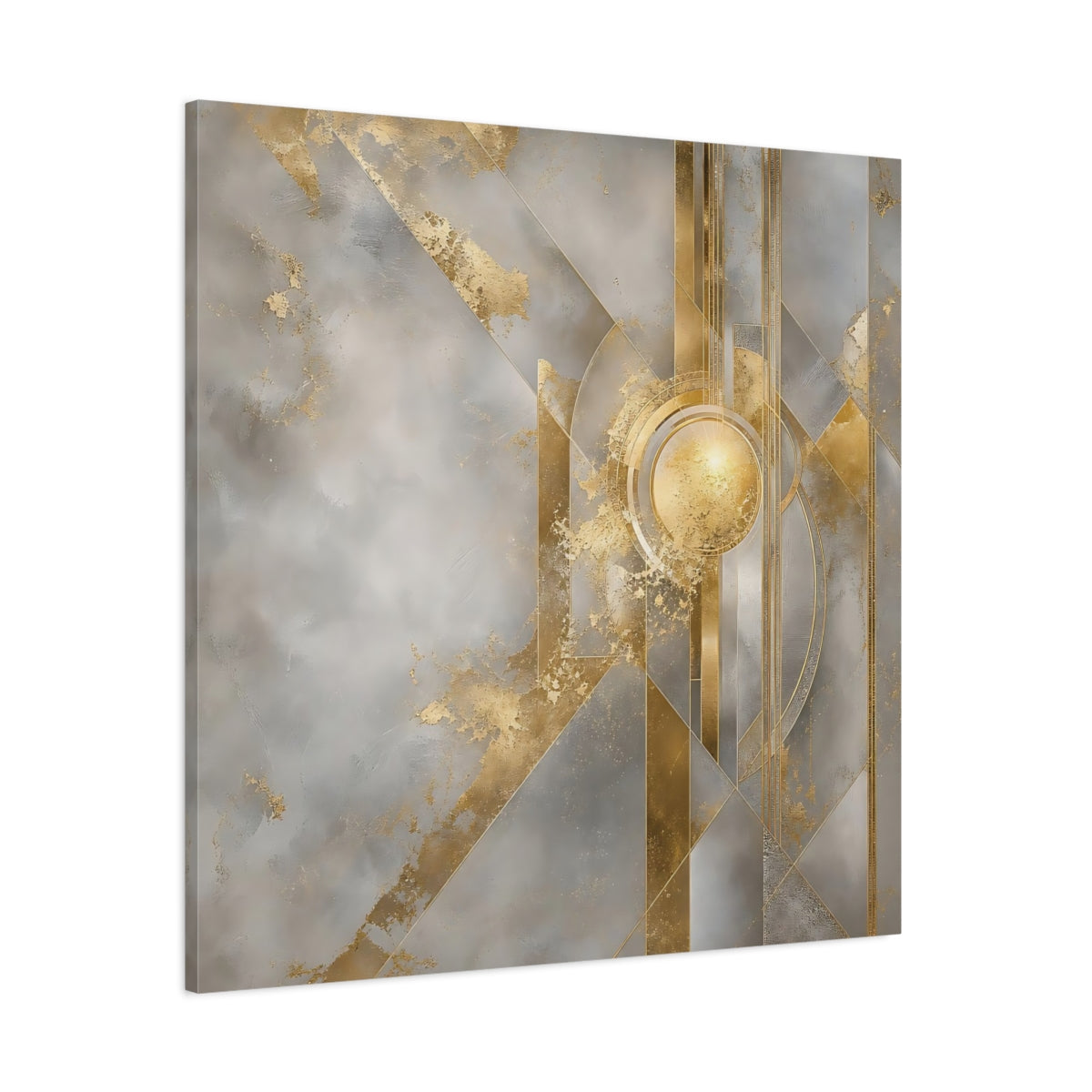 Side Mockup 1. Gilded Geometric Sun shown as canvas print