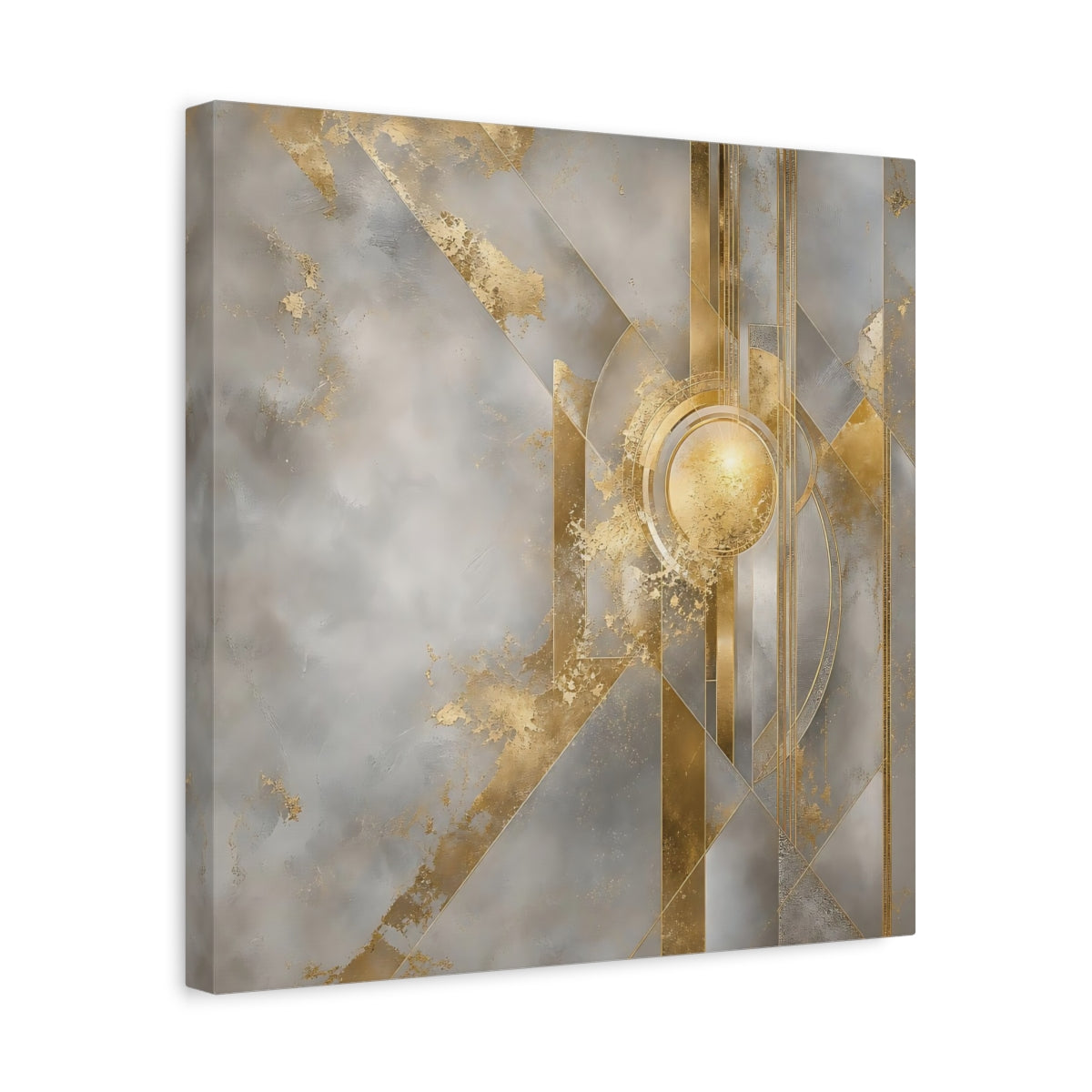 Side Mockup 6. Gilded Geometric Sun shown as canvas print