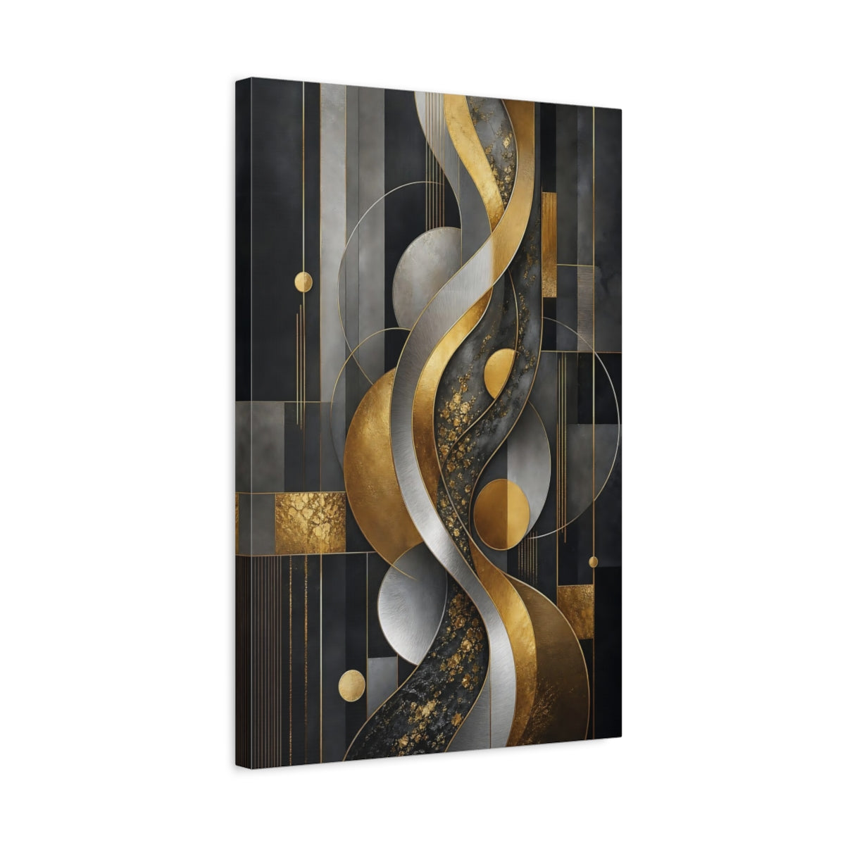 Side Mockup 3. Gilded Geometric Waves shown as canvas print