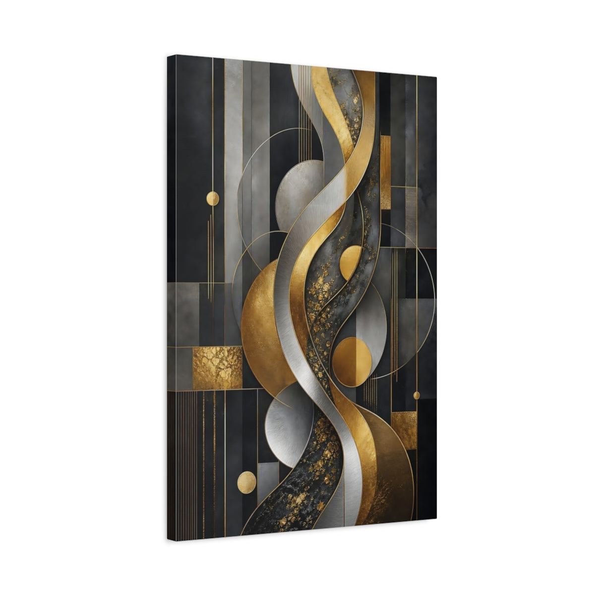 Side Mockup 2. Gilded Geometric Waves shown as canvas print