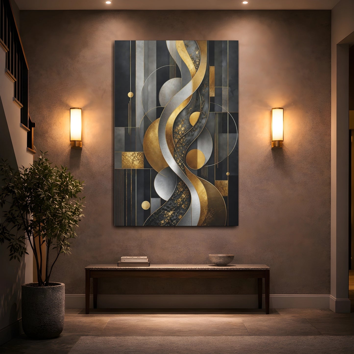 Mockup 2. Gilded Geometric Waves shown as canvas print