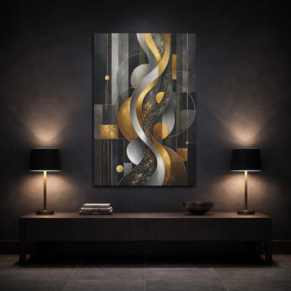 Mockup 3. Gilded Geometric Waves shown as canvas print