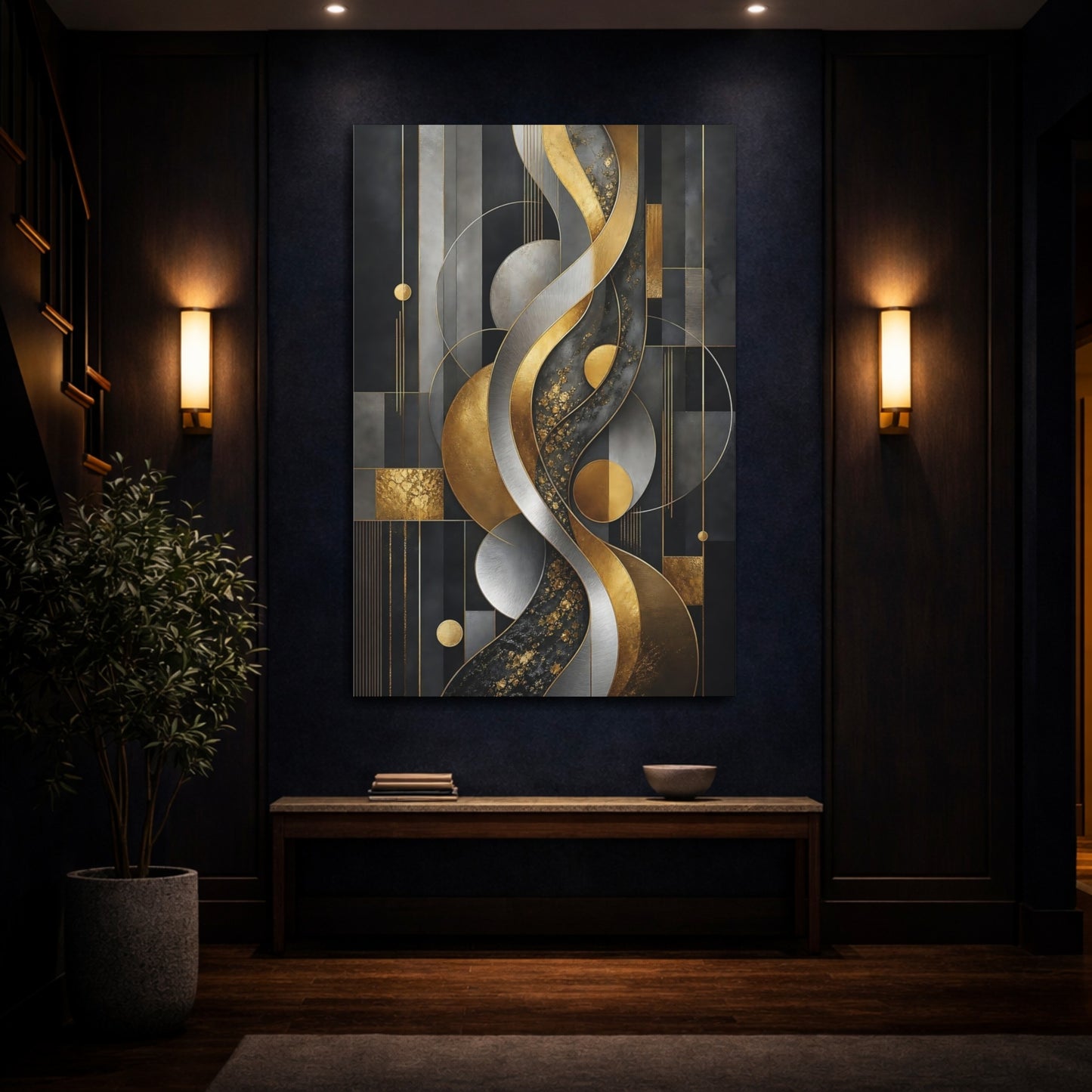 Mockup 4. Gilded Geometric Waves shown as canvas print