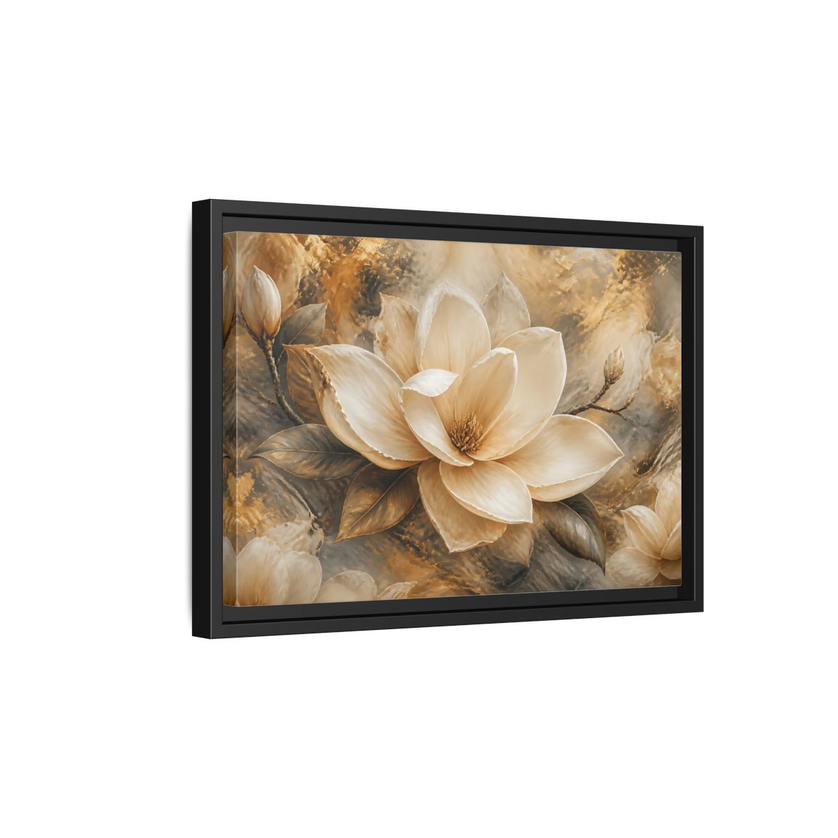 Side Mockup 6. Gilded Ivory Magnolia shown as framed canvas print