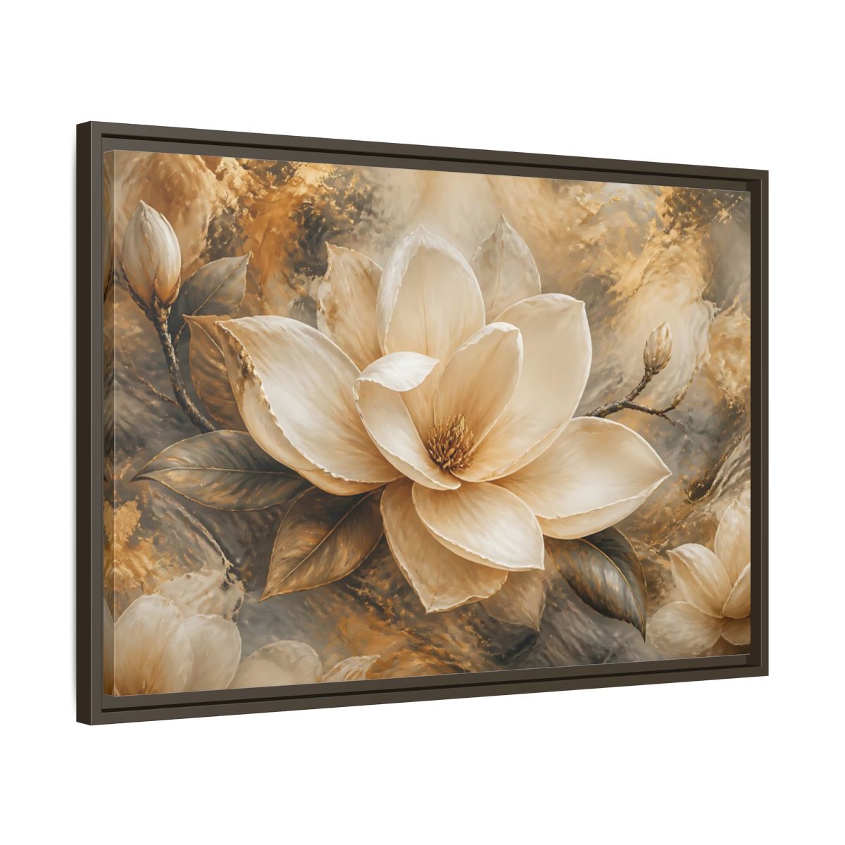 Side Mockup 11. Gilded Ivory Magnolia shown as framed canvas print