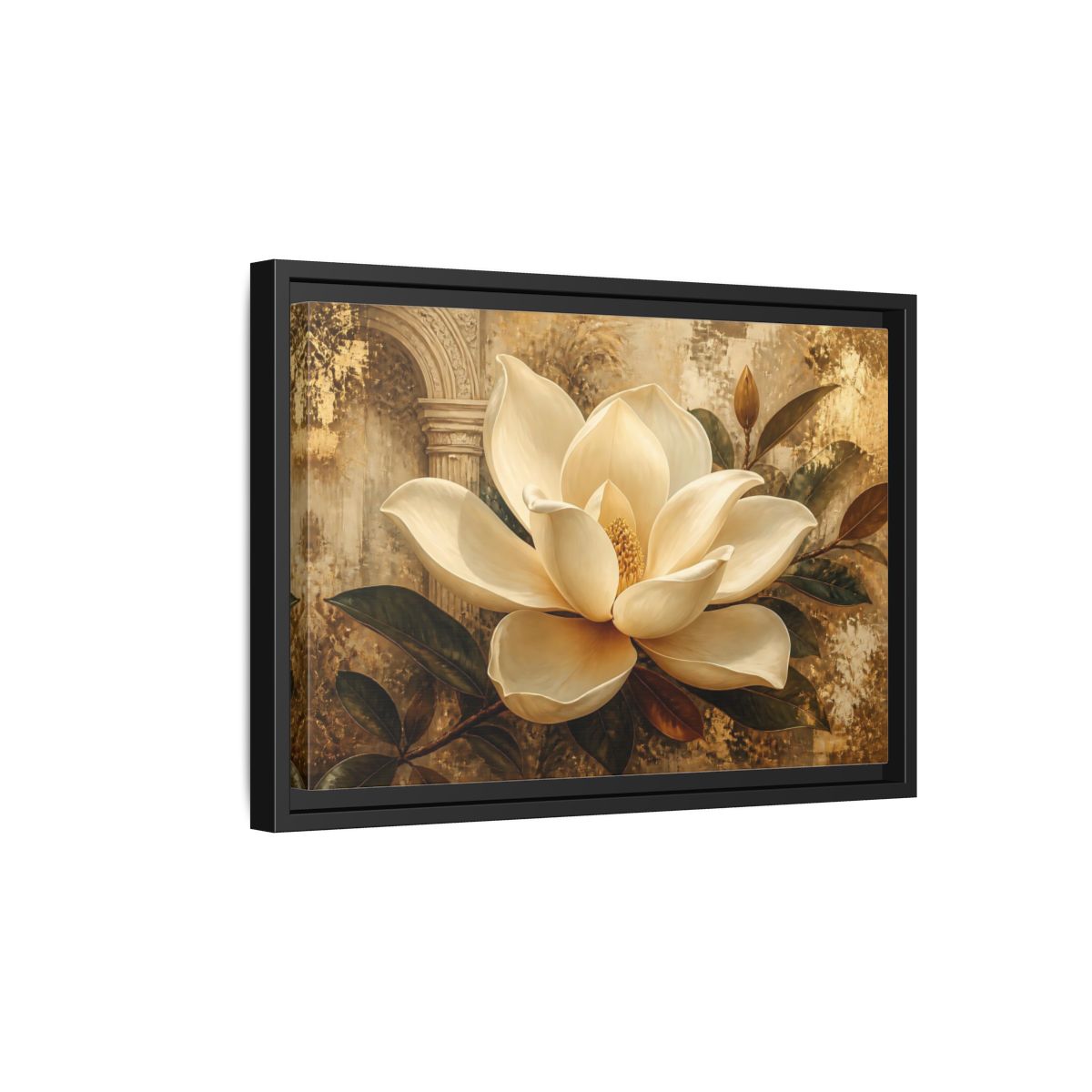 Side Mockup 6. Gilded Ivory Magnolia shown as framed canvas print