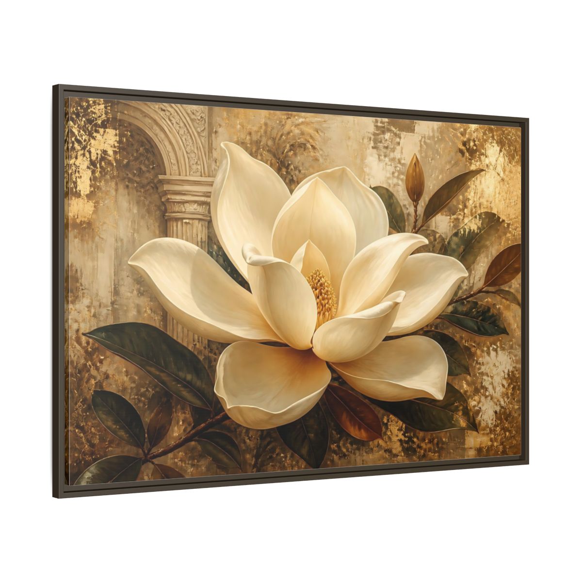 Side Mockup 8. Gilded Ivory Magnolia shown as framed canvas print