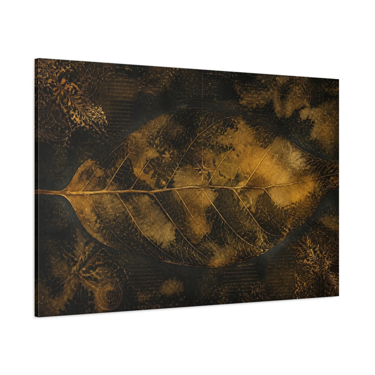 Side Mockup 1. Gilded Leaf Map shown as canvas print