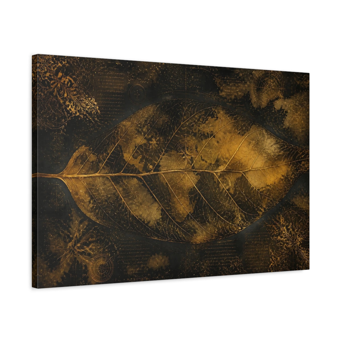 Side Mockup 2. Gilded Leaf Map shown as canvas print