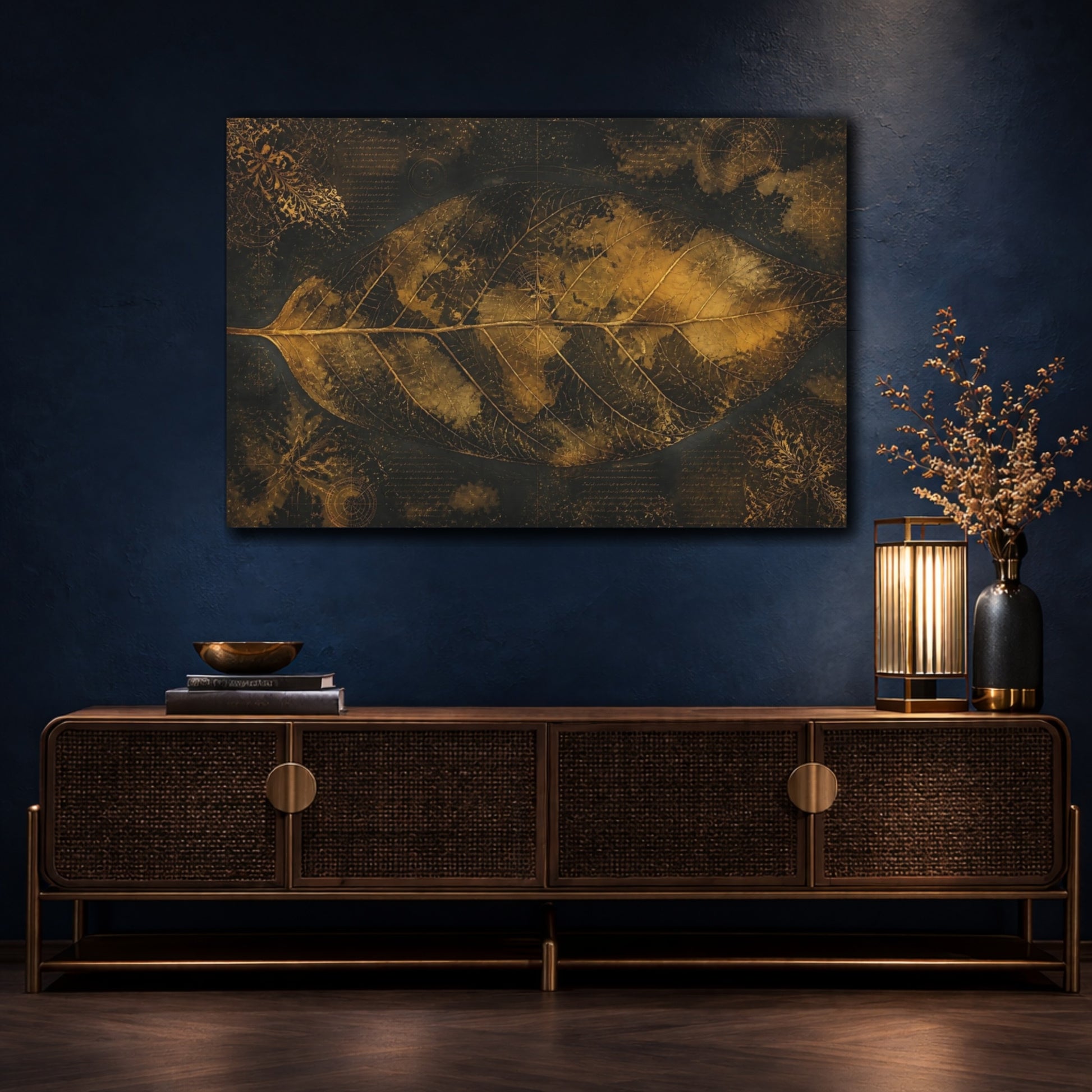 Mockup 4. Gilded Leaf Map shown as canvas print