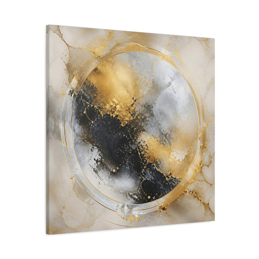 Main Mockup. Gilded Marble Circle shown as canvas print