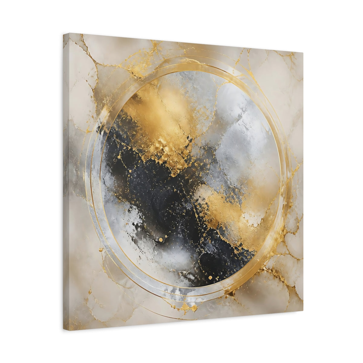 Side Mockup 4. Gilded Marble Circle shown as canvas print