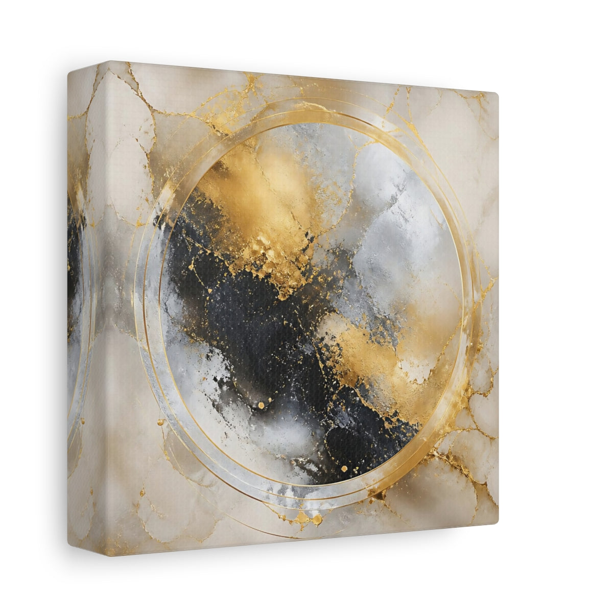 Side Mockup 2. Gilded Marble Circle shown as canvas print