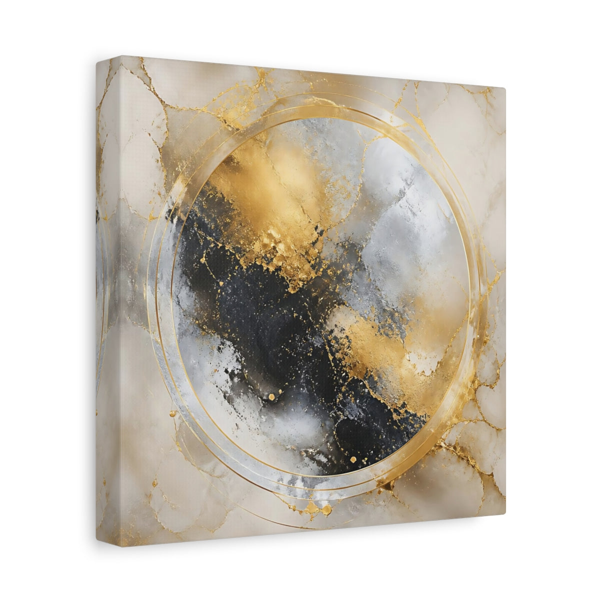 Side Mockup 9. Gilded Marble Circle shown as canvas print