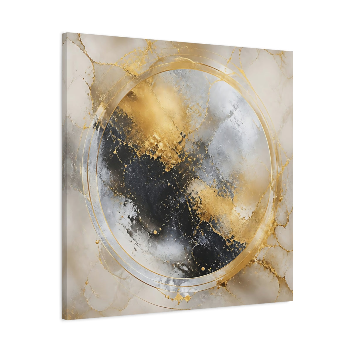 Side Mockup 3. Gilded Marble Circle shown as canvas print