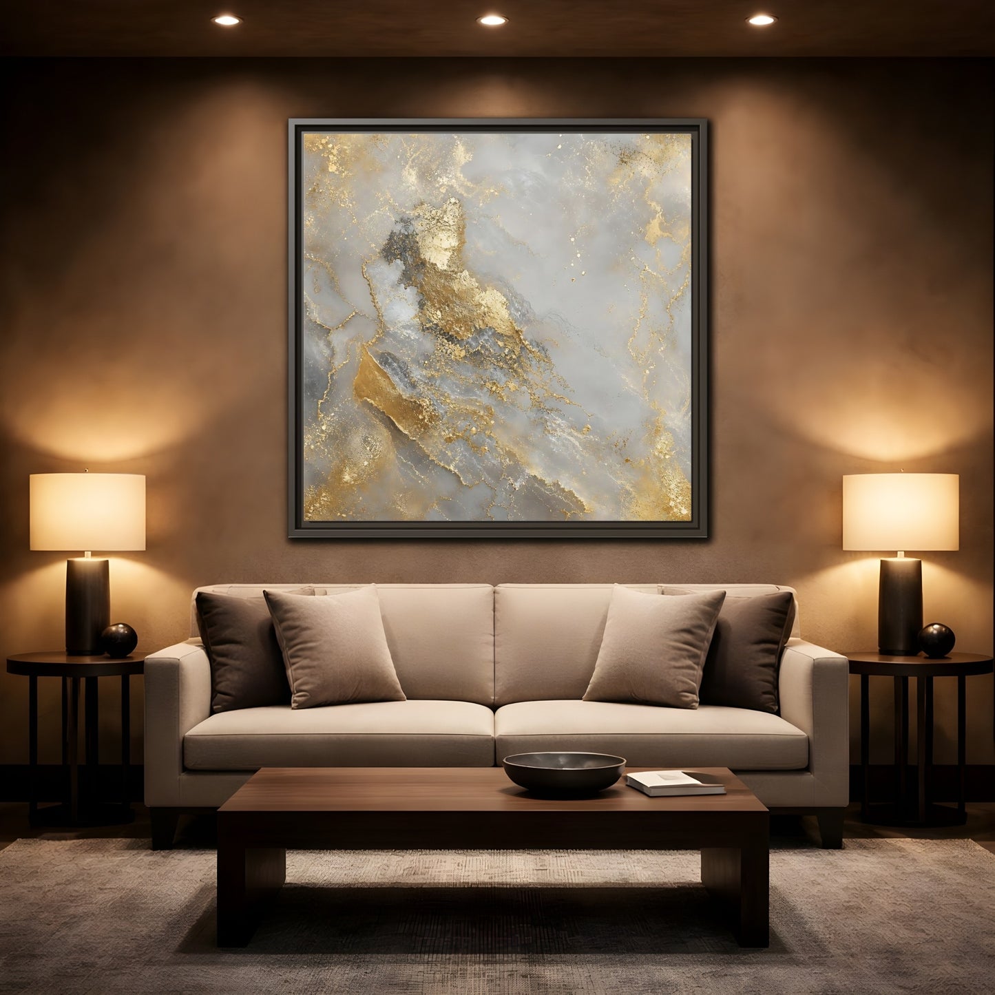 Mockup 2. Gilded Marble Elegance shown as framed canvas print