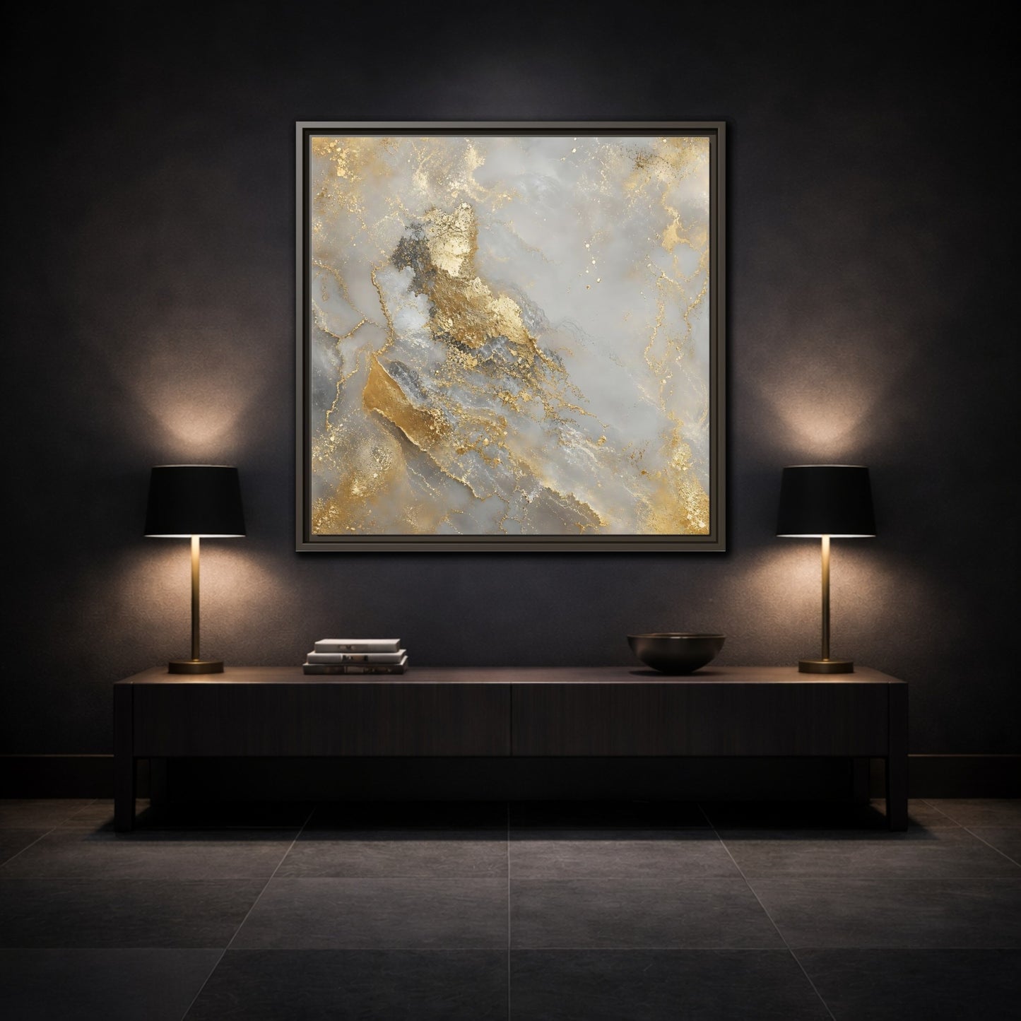 Mockup 3. Gilded Marble Elegance shown as framed canvas print