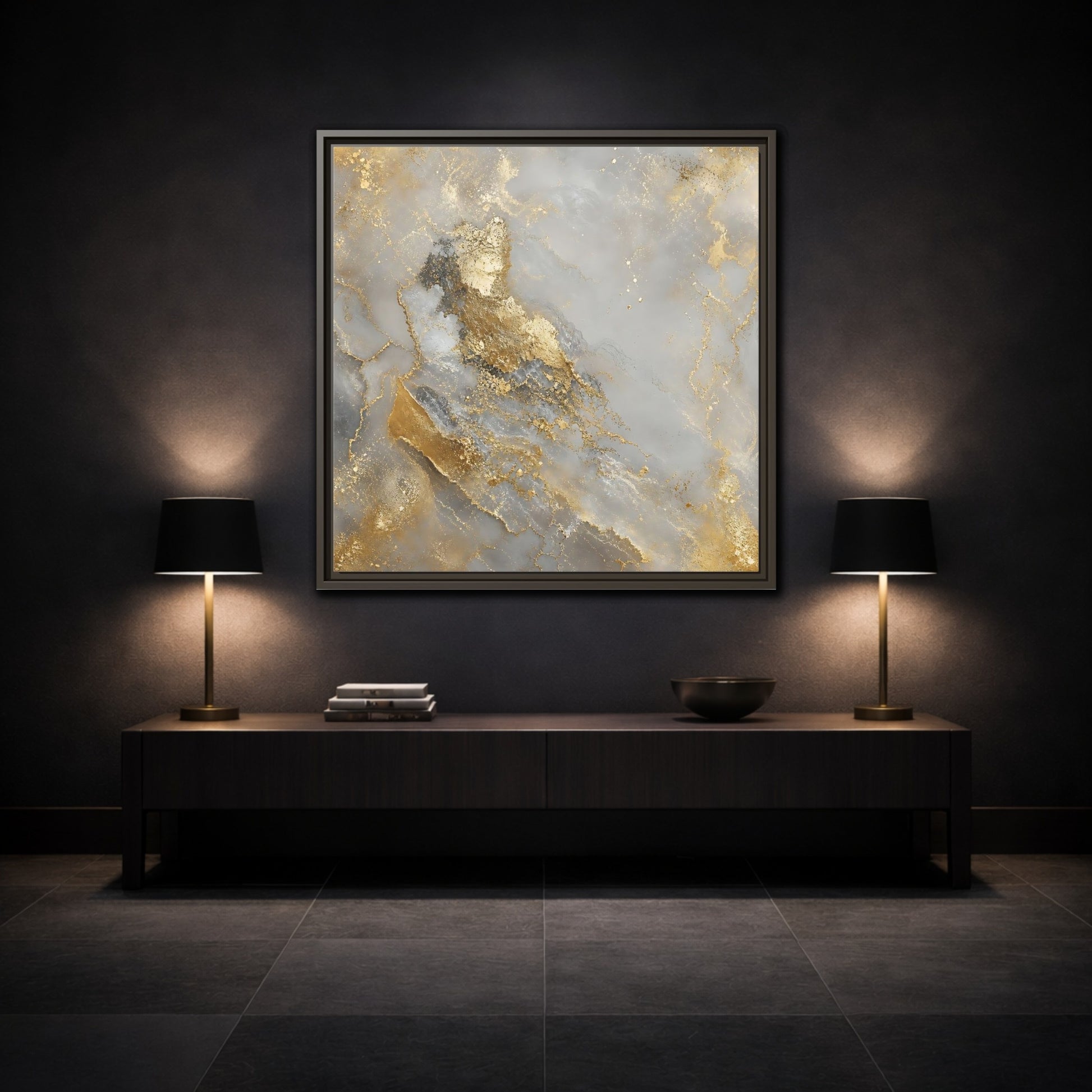 Mockup 3. Gilded Marble Elegance shown as framed canvas print