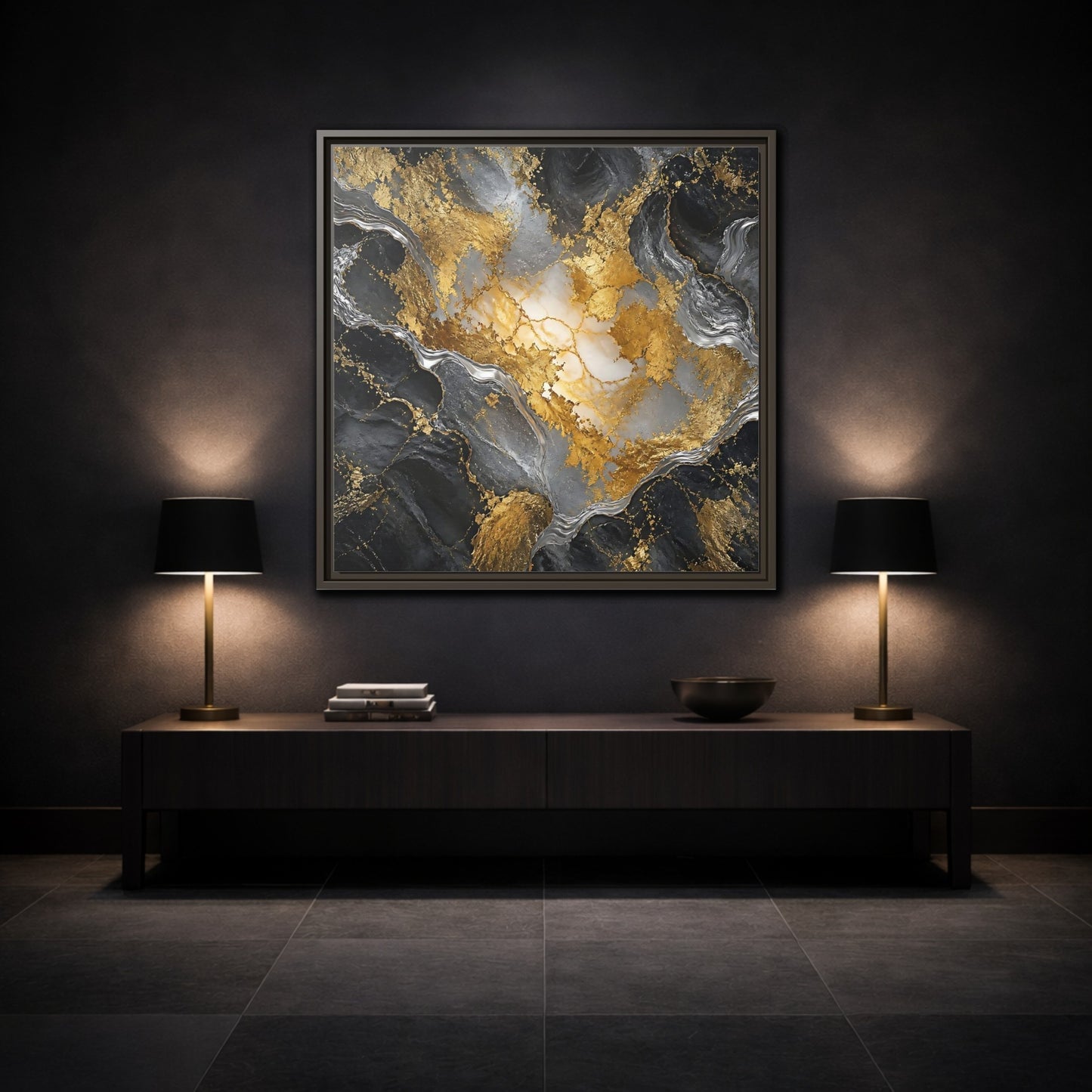 Mockup 3. Gilded Marble Elegance shown as framed canvas print