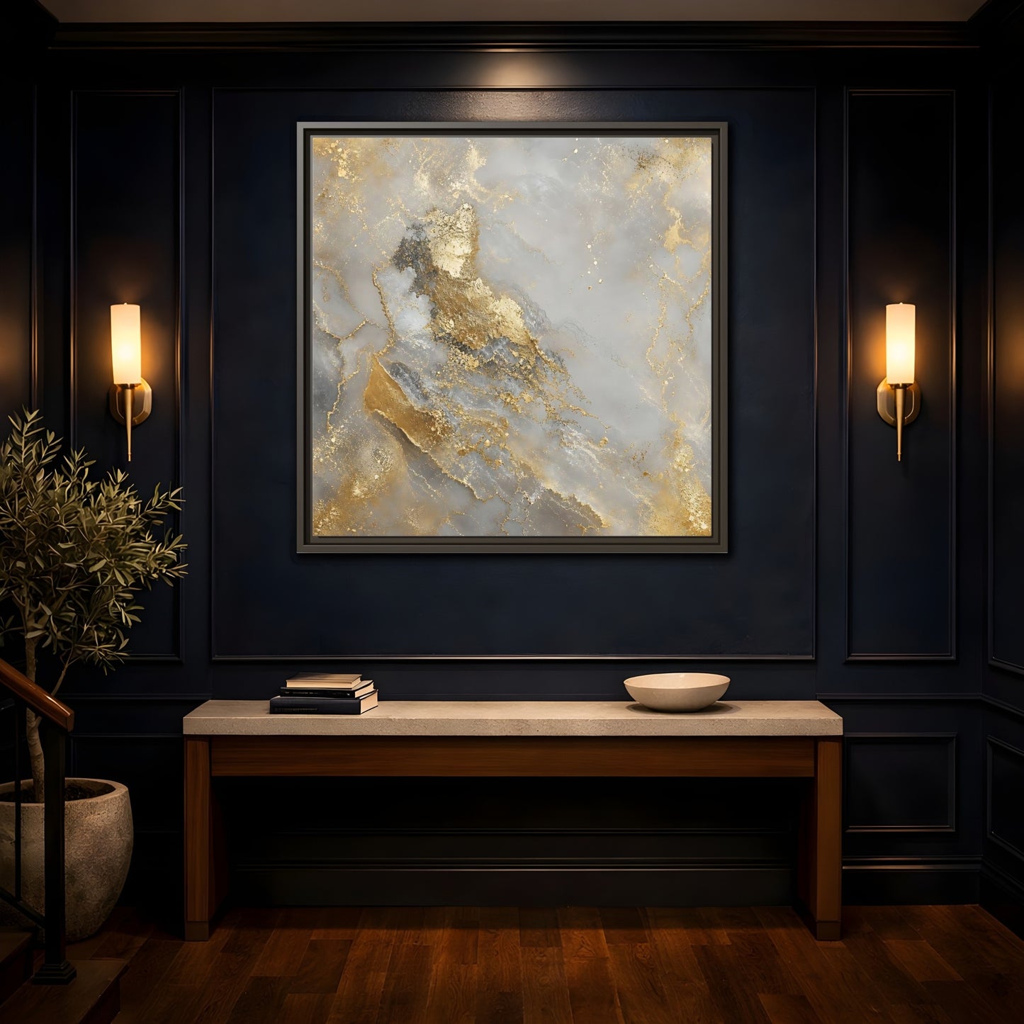 Mockup 4. Gilded Marble Elegance shown as framed canvas print