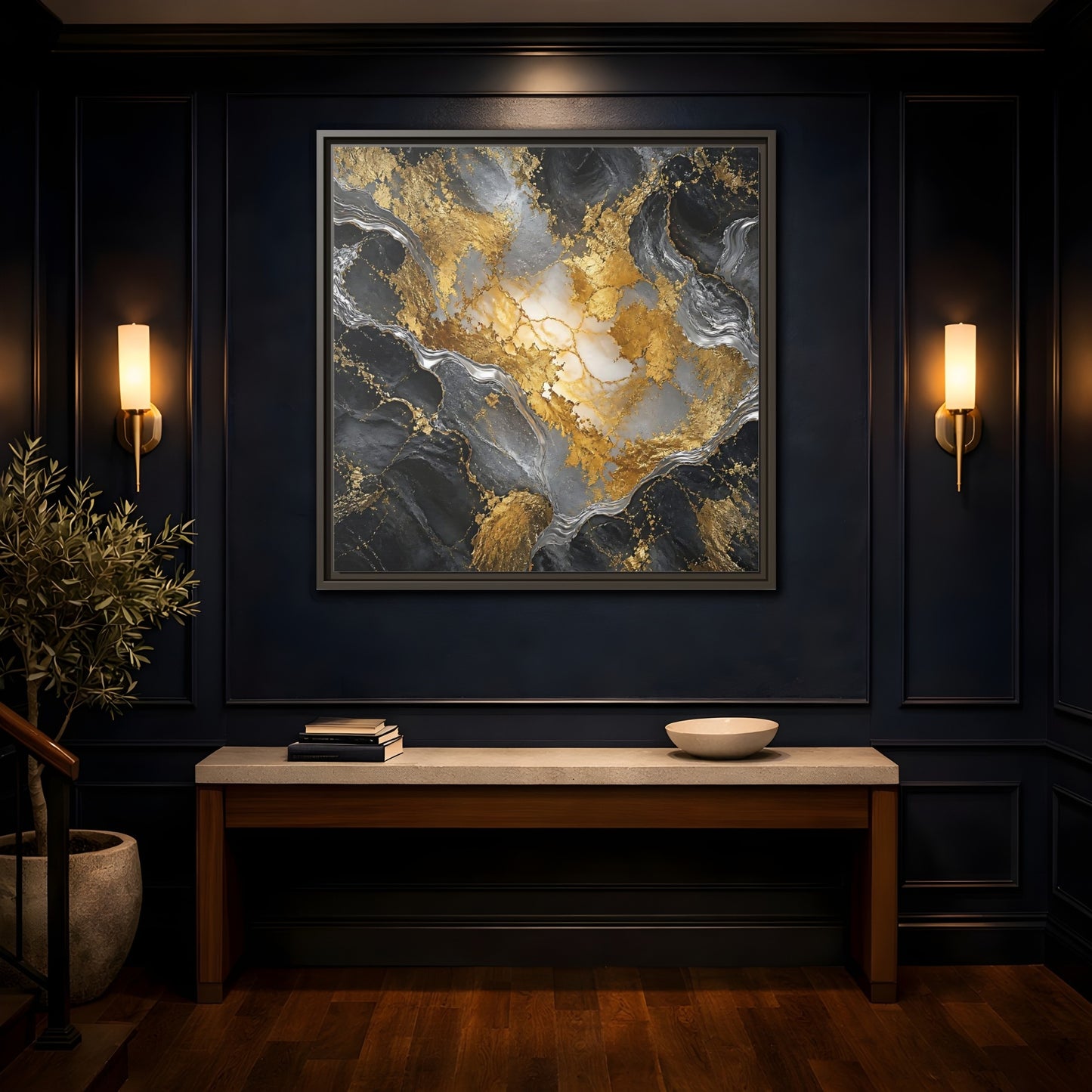 Mockup 4. Gilded Marble Elegance shown as framed canvas print