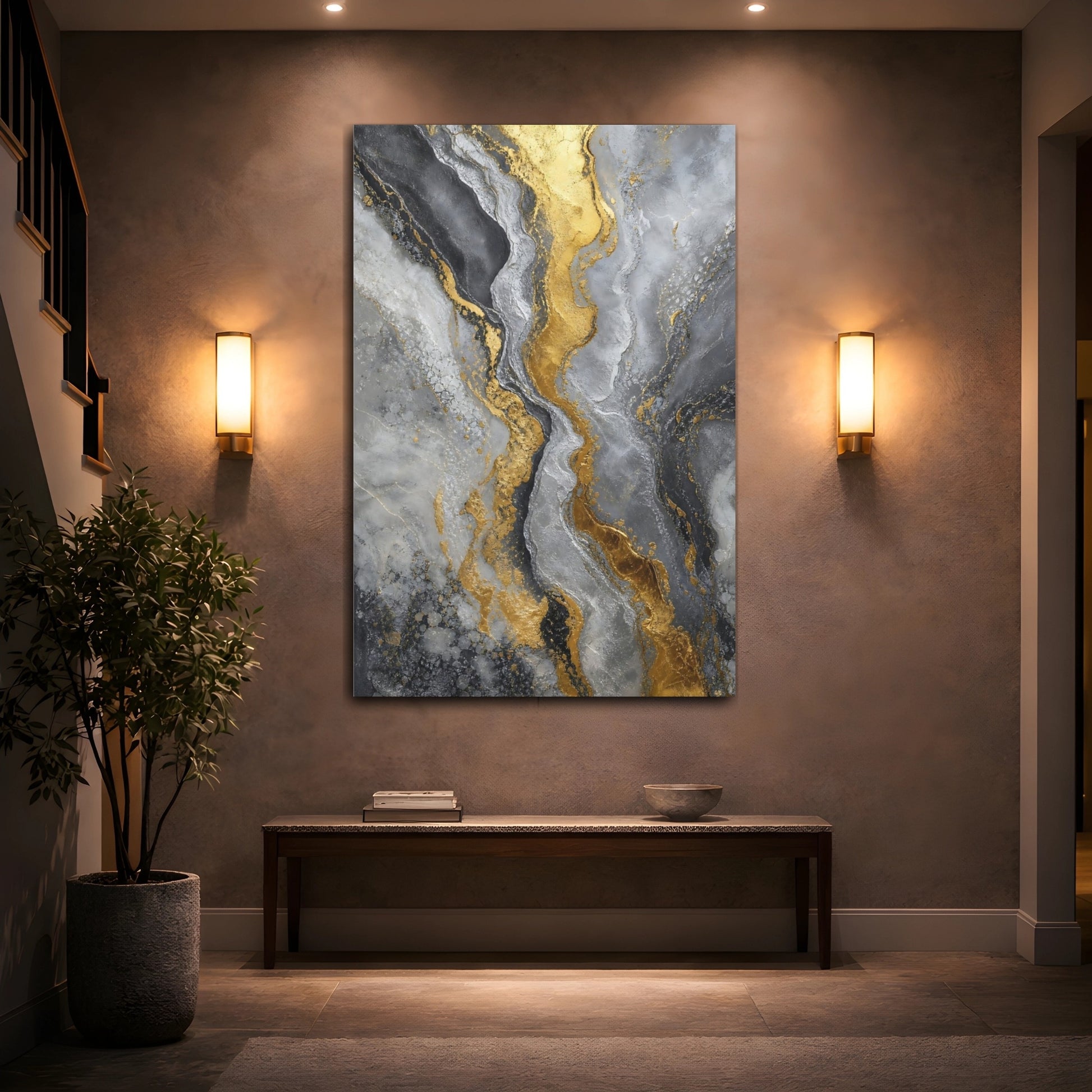 Mockup 2. Gilded Marble Flow shown as canvas print