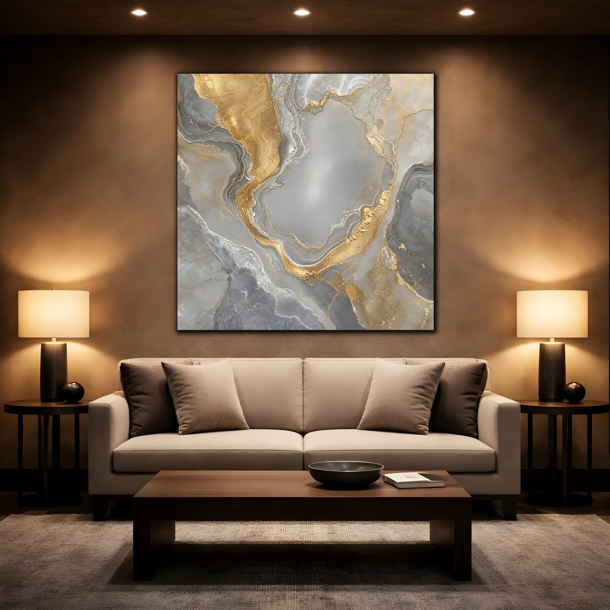 Mockup 2. Gilded Marble Flow shown as canvas print