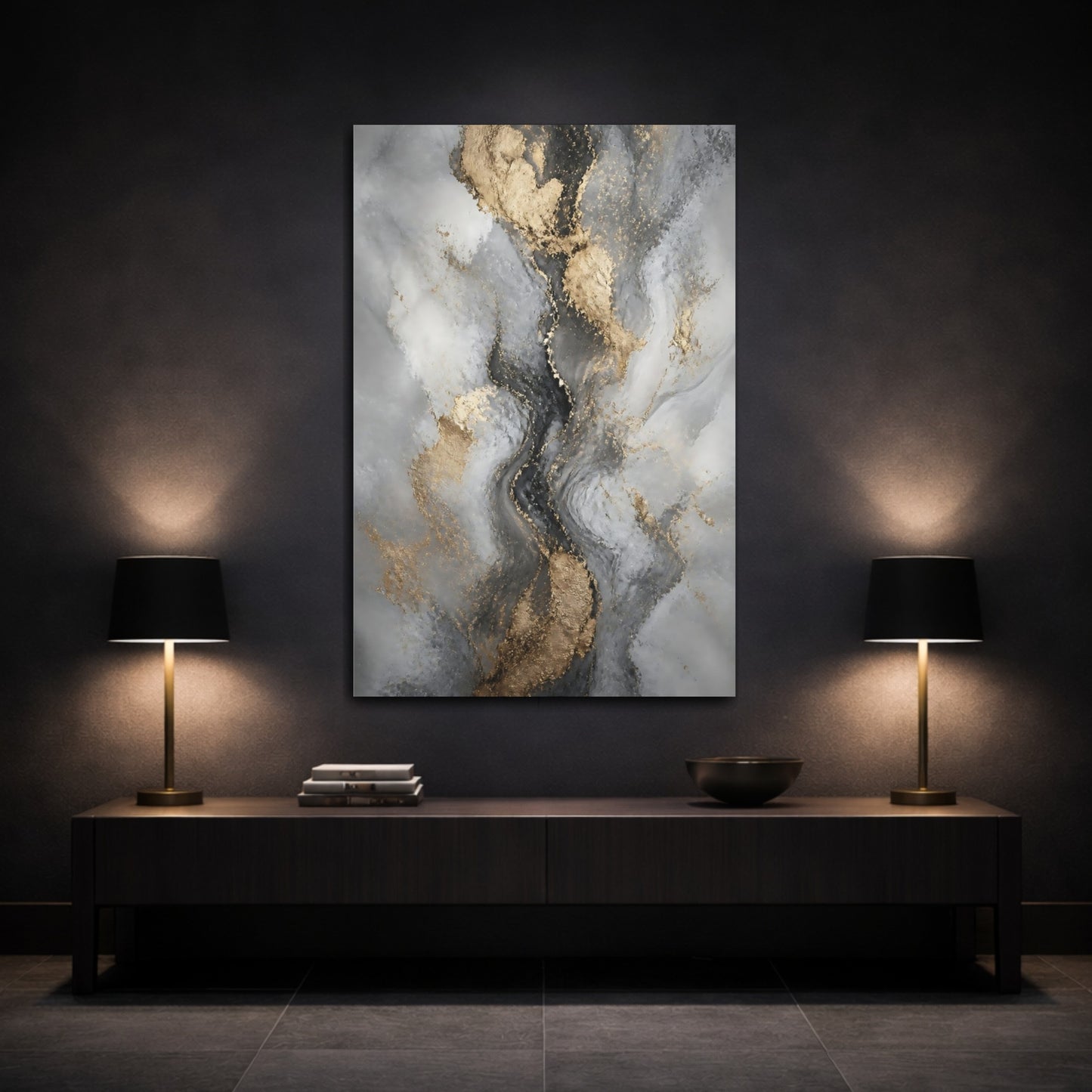 Mockup 3. Gilded Marble Flow shown as canvas print