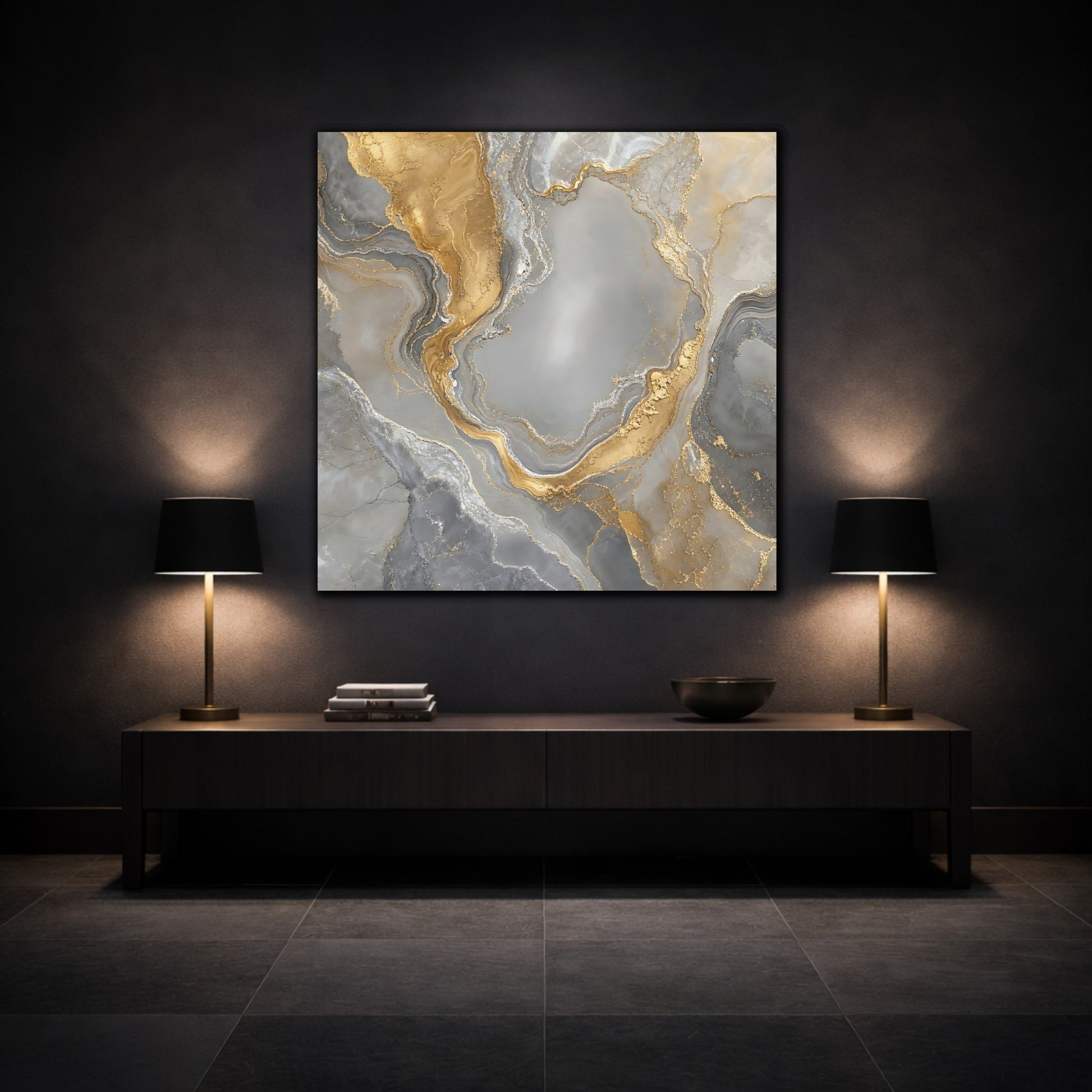 Mockup 3. Gilded Marble Flow shown as canvas print