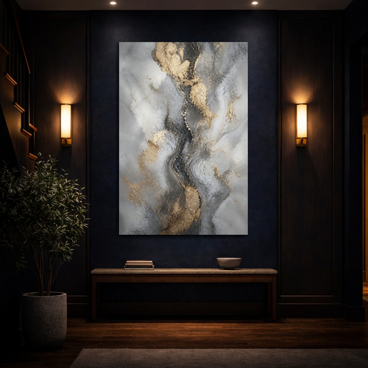 Mockup 4. Gilded Marble Flow shown as canvas print
