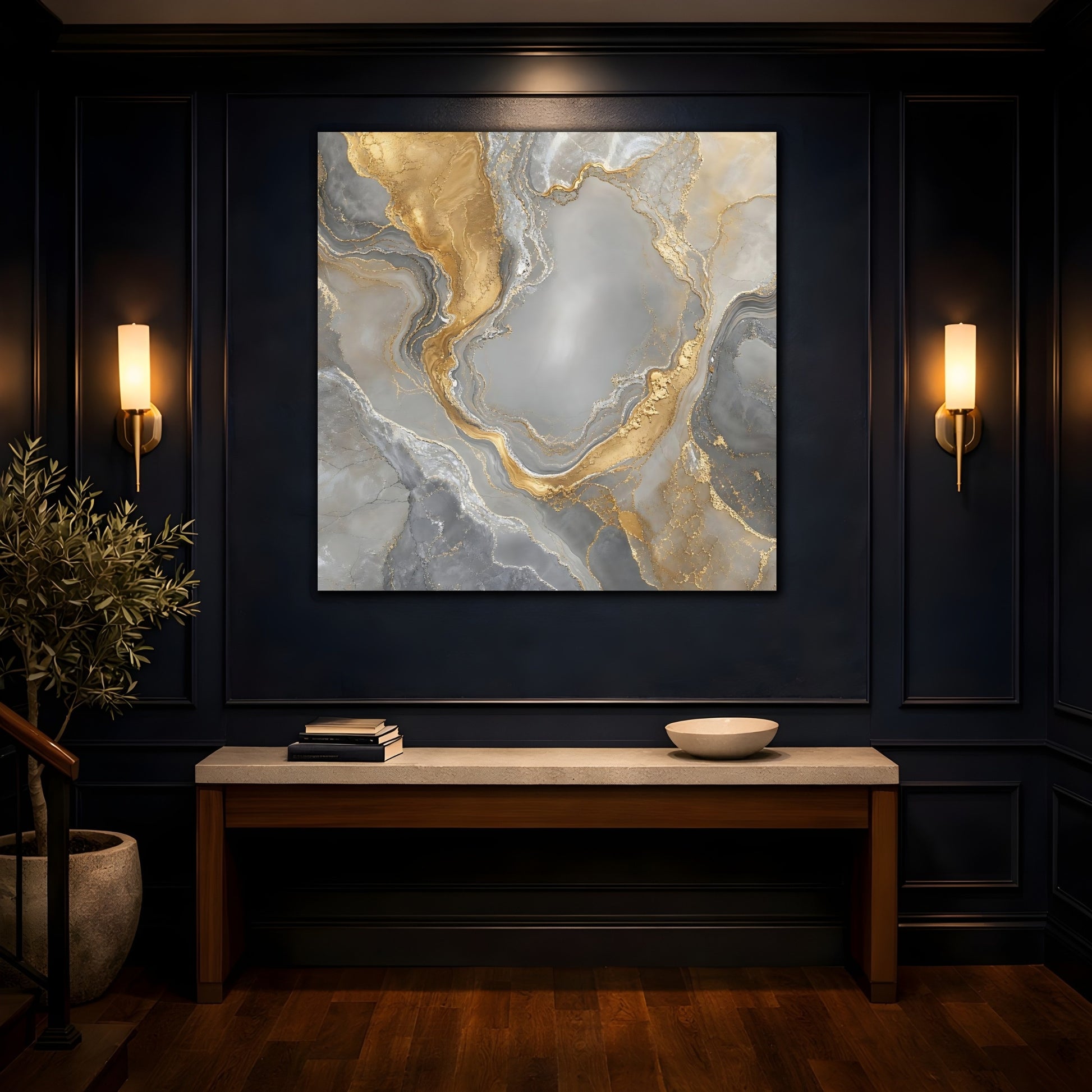 Mockup 4. Gilded Marble Flow shown as canvas print
