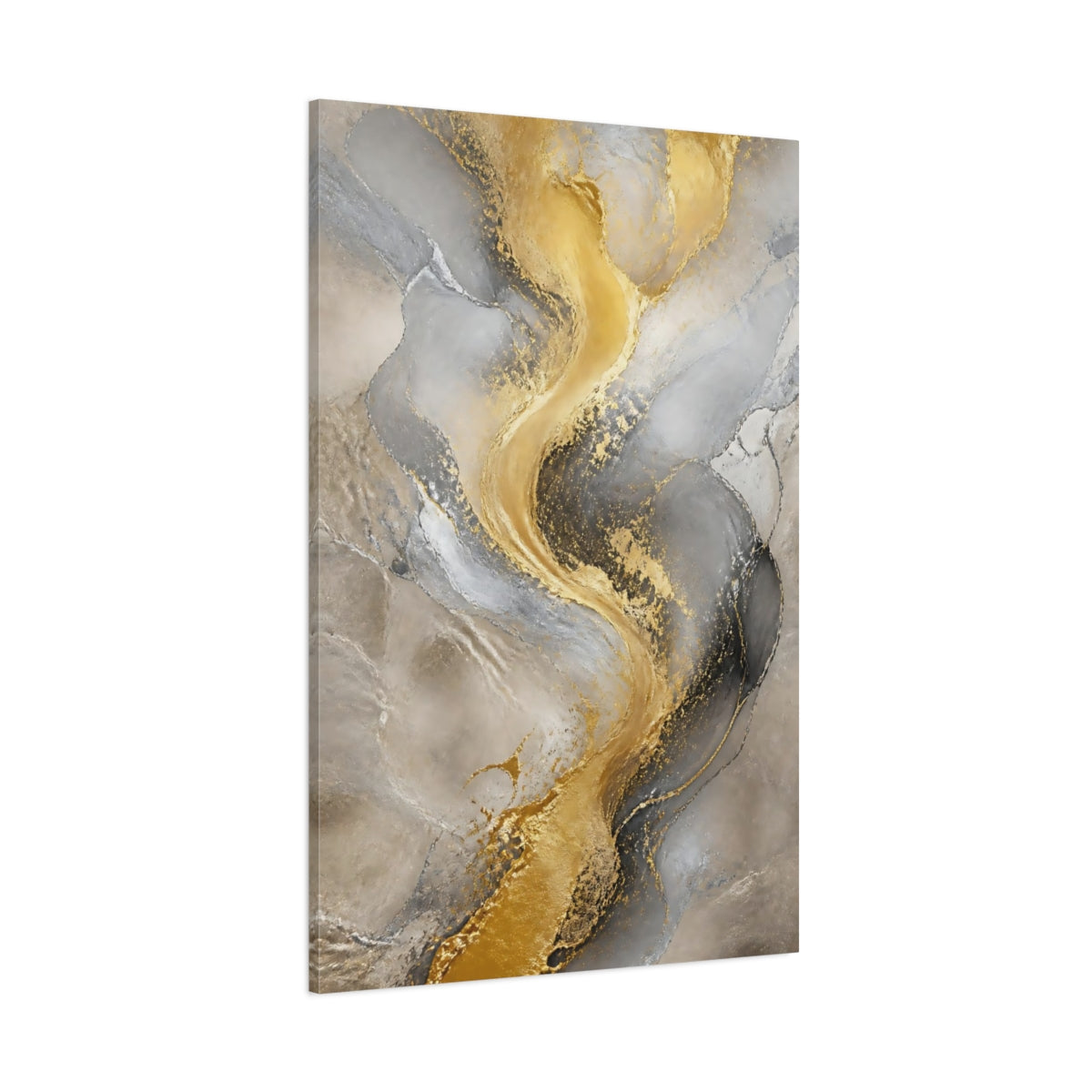 Side Mockup 1. Gilded Marble River shown as canvas print