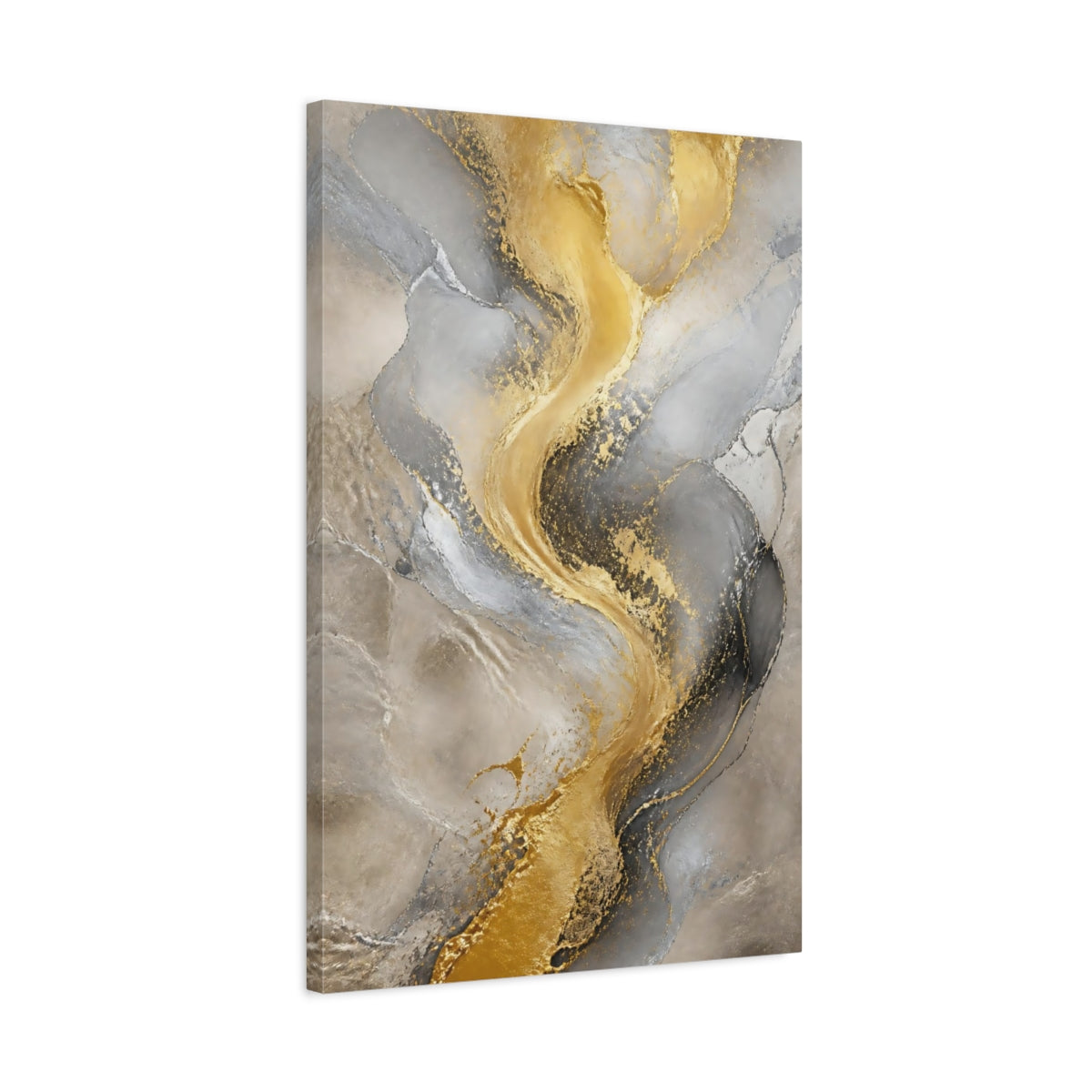 Side Mockup 2. Gilded Marble River shown as canvas print